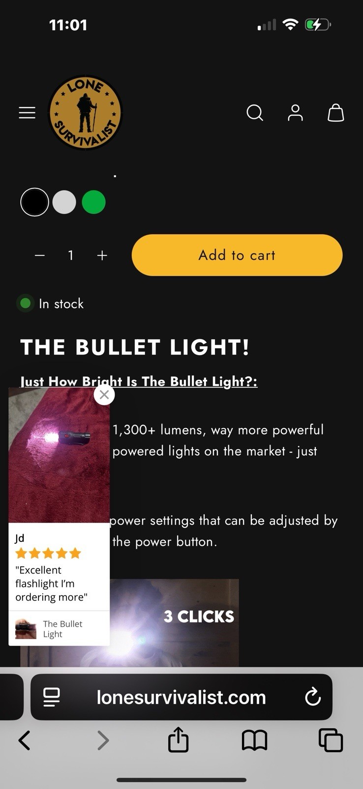 Lone Survivalist Bullet Mini Flashlight 1200 Lumens