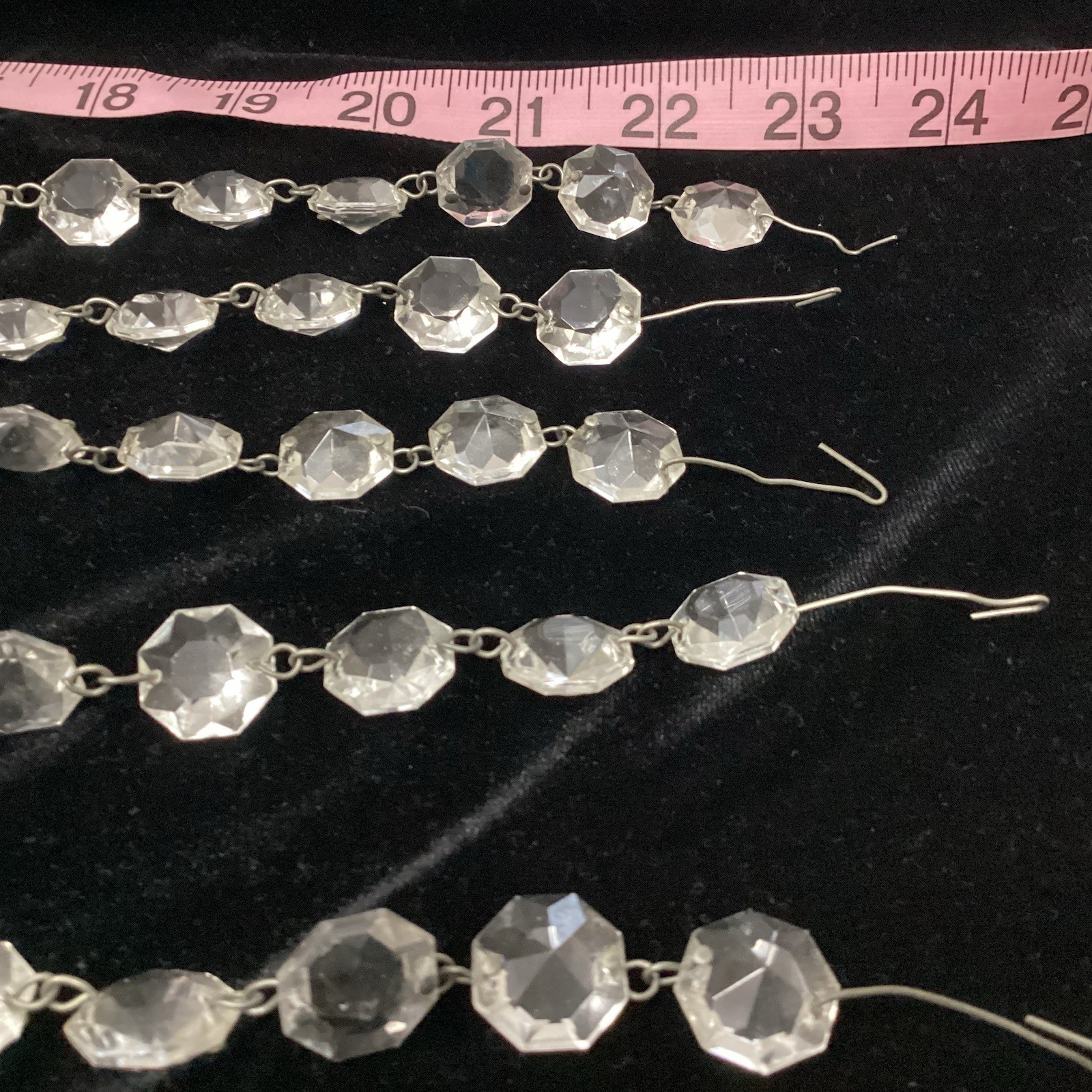 Vintage Antique 28 Crystal Prisms And 5 Crystal Struts Strands Chandelier Light