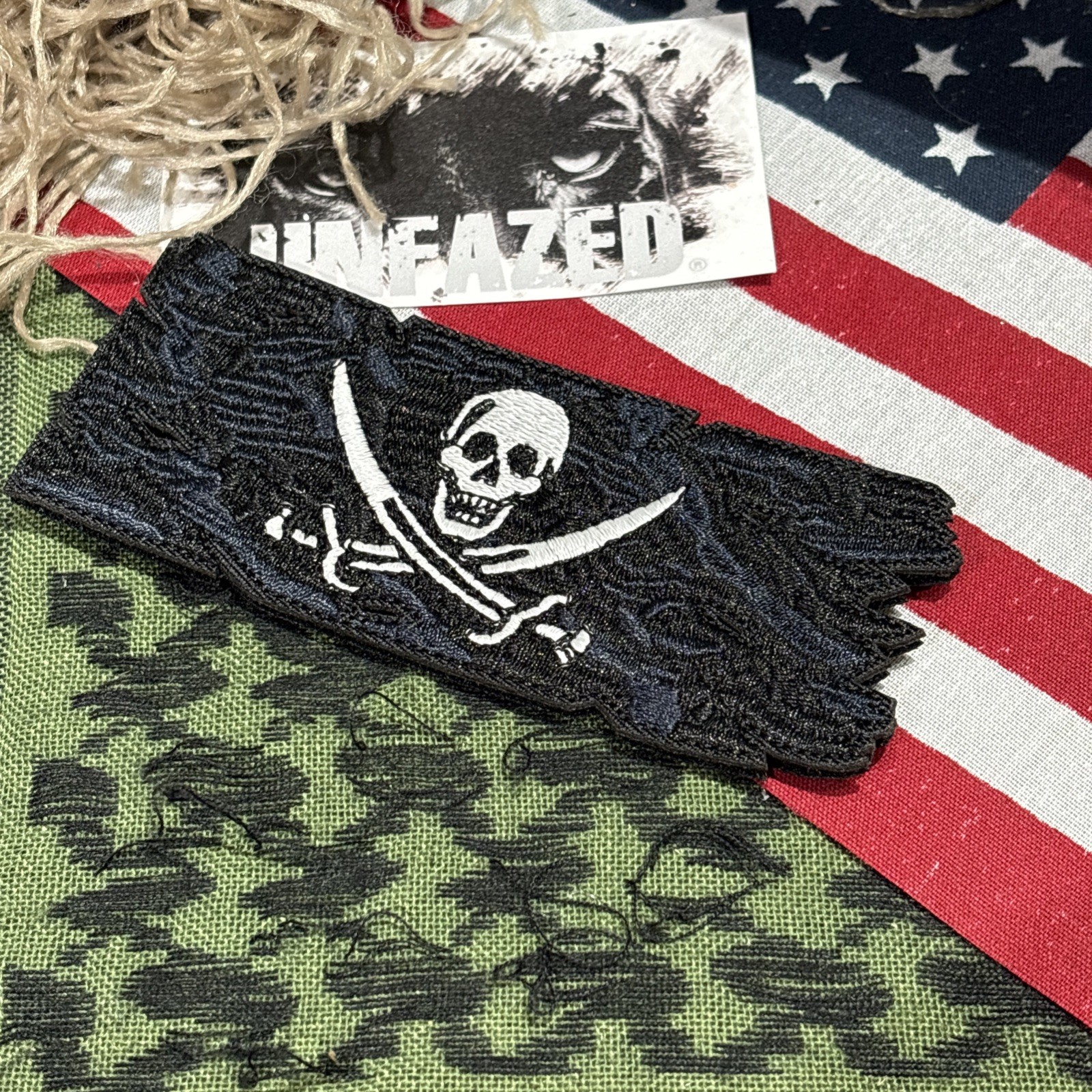 Pirate Flag Banner Size Tactical Hook Loop Patch High Quality ~2x5”