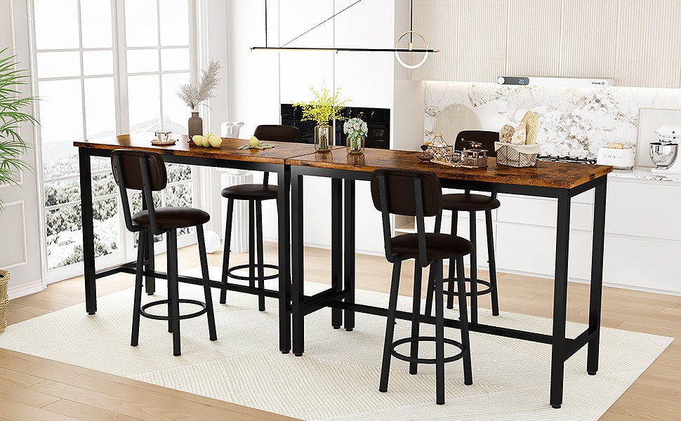 Industrial Pub Height Table with 2 PU Upholstered Stools,3-Piece Kitchen Table