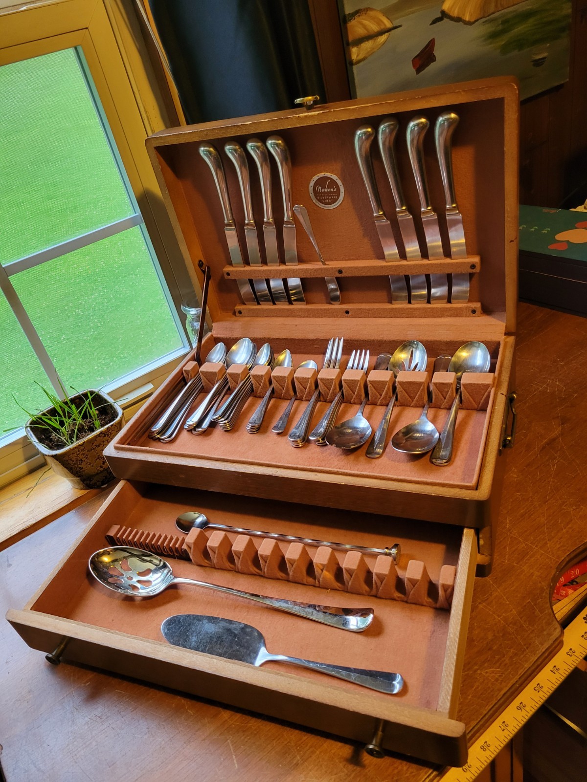 54 Piece Oxford Hall Stainless Steel Flatware & Naken's Tarnish Proof Chest