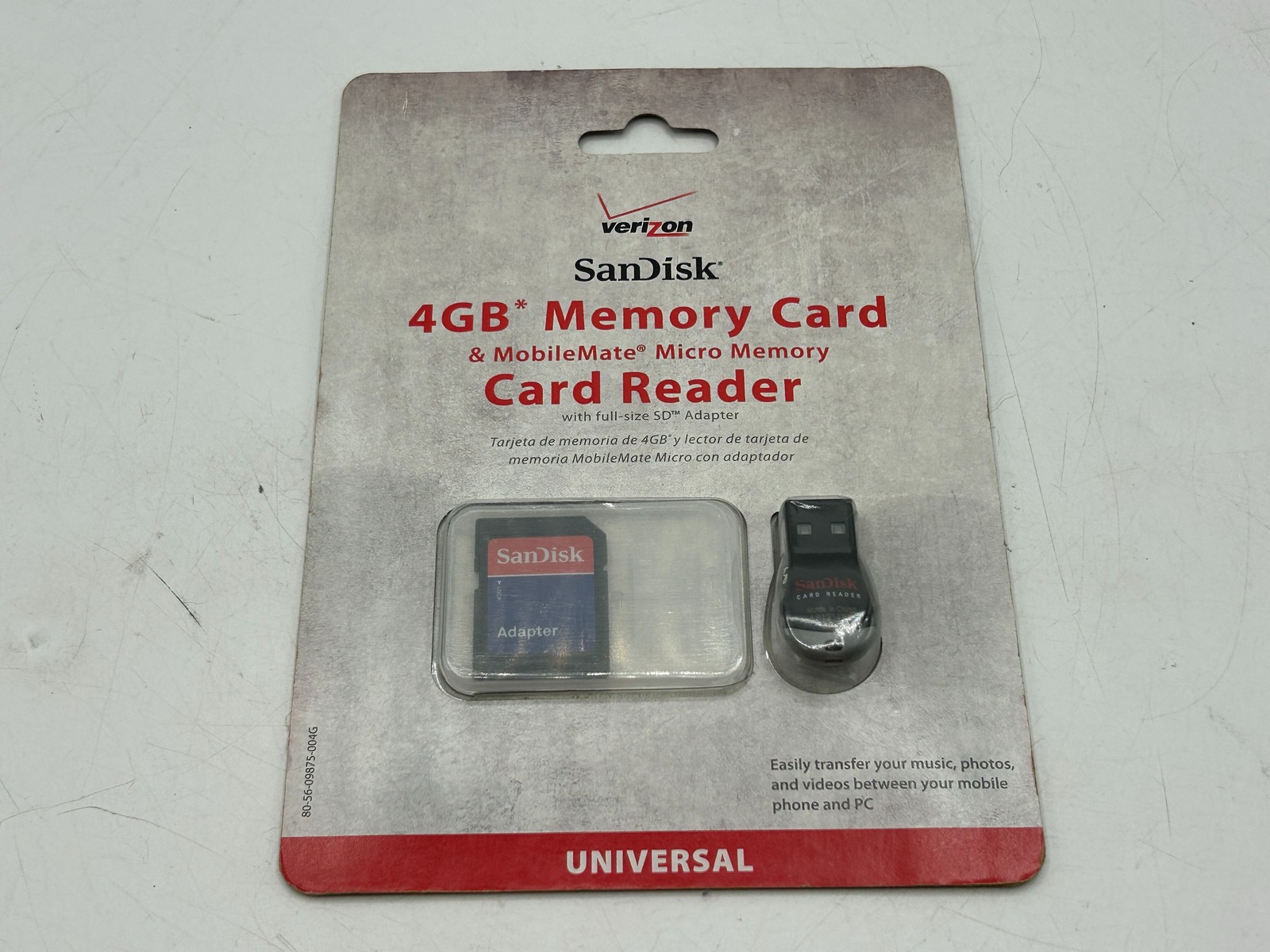 NEW Verizon Sandisk 4GB Memory Card & MobileMate Micro Memory Card Reader