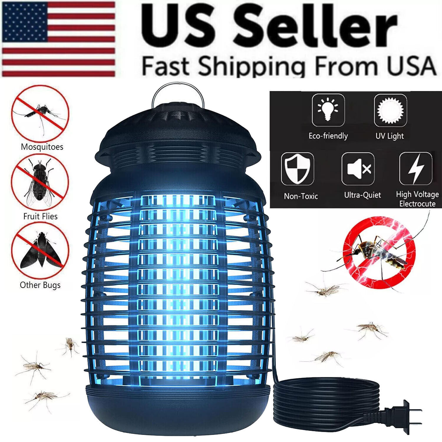Electric Fly Gnat Killer Lamp Pests Fly Insect Trap Mosquito Bug Zapper 4200V
