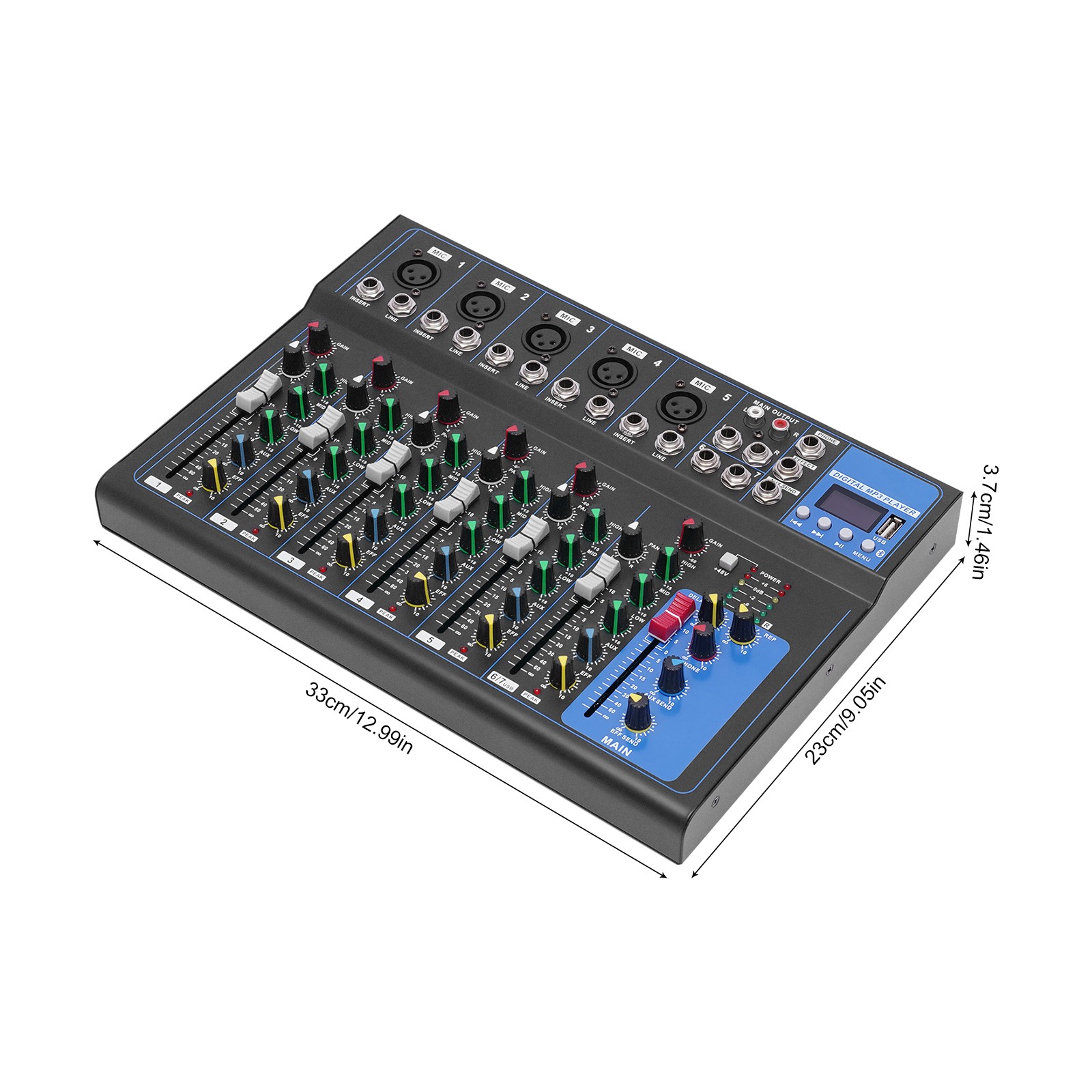 Bluetooth 7 Ch. Studio/DJ Controller Audio Mixer Console 7 Channel Mixer USB New