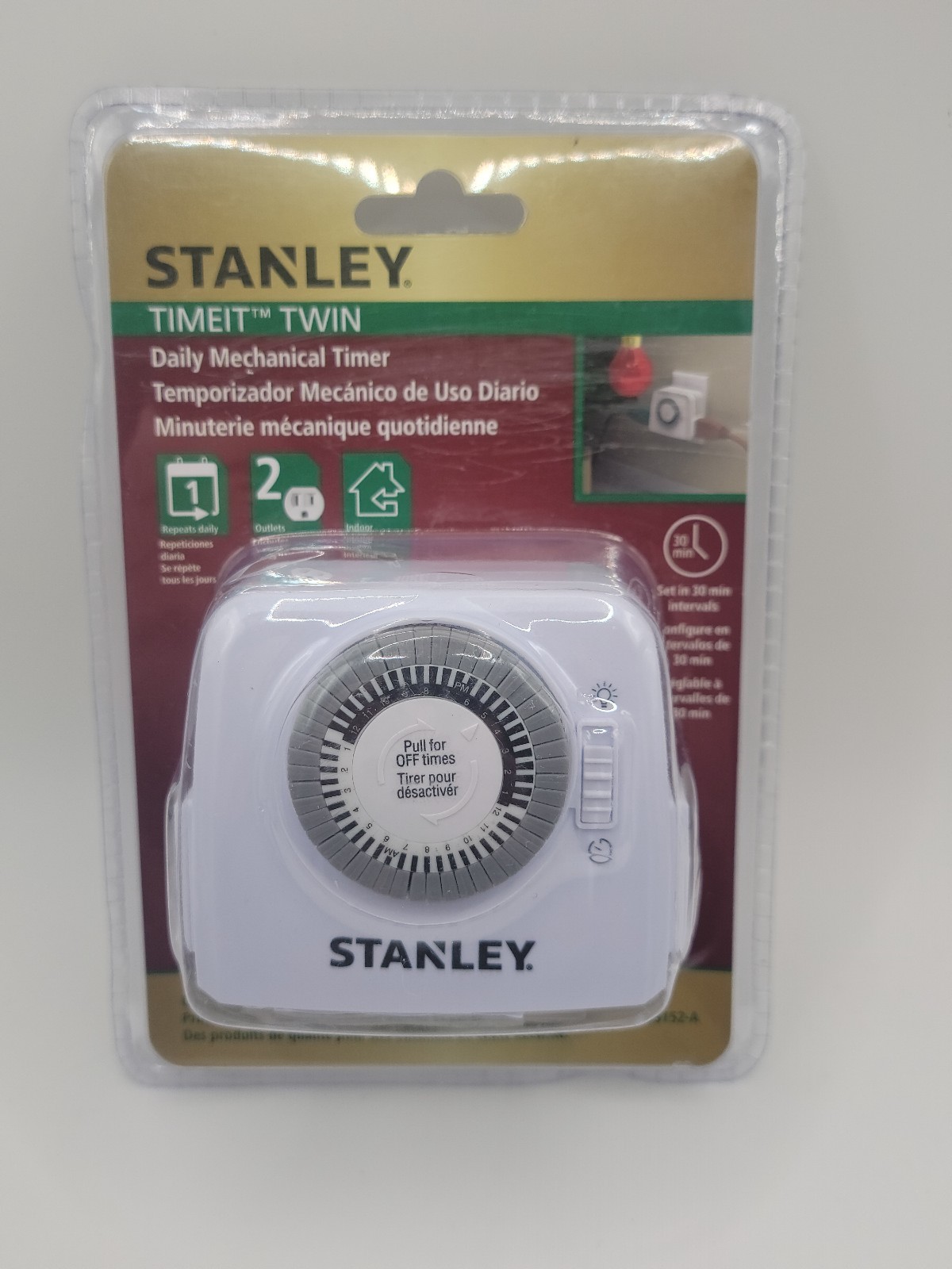Stanley TIMEIT TWIN 2 Outlet Daily Mechanical Timer 59152-A BRAND NEW