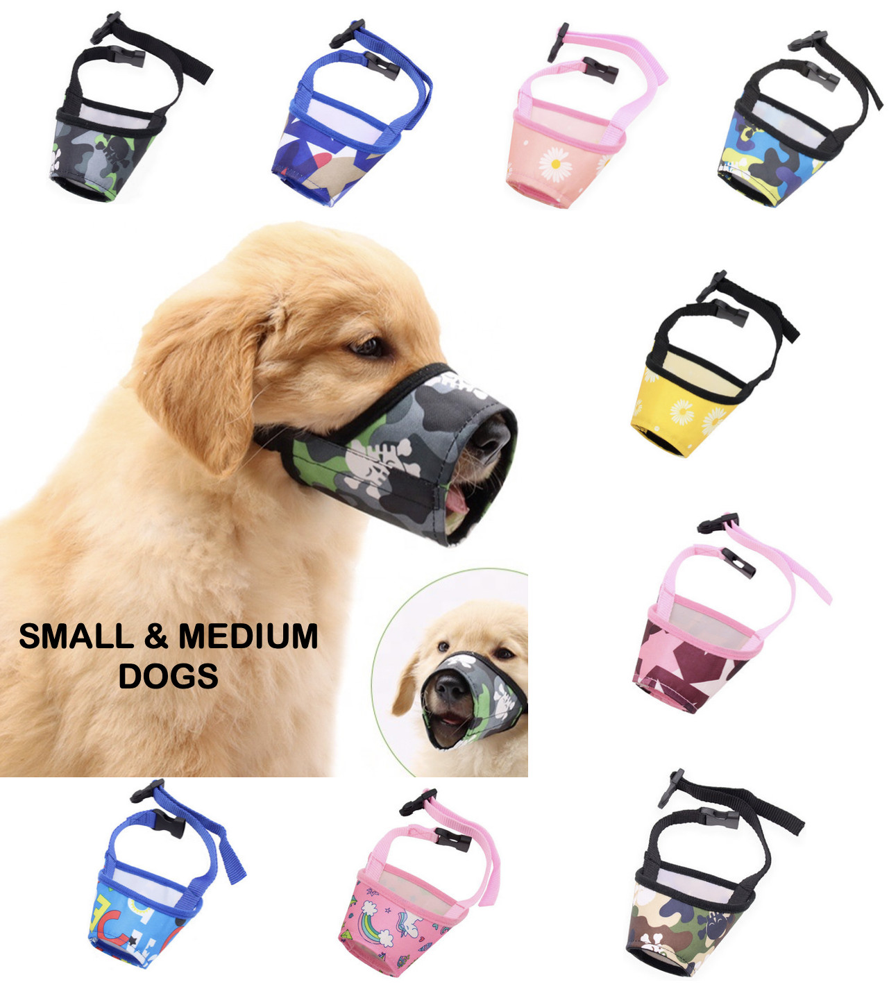 Dog Muzzle Soft Sided Adjustable Training Grooming Anti Bite No Chew  S M L