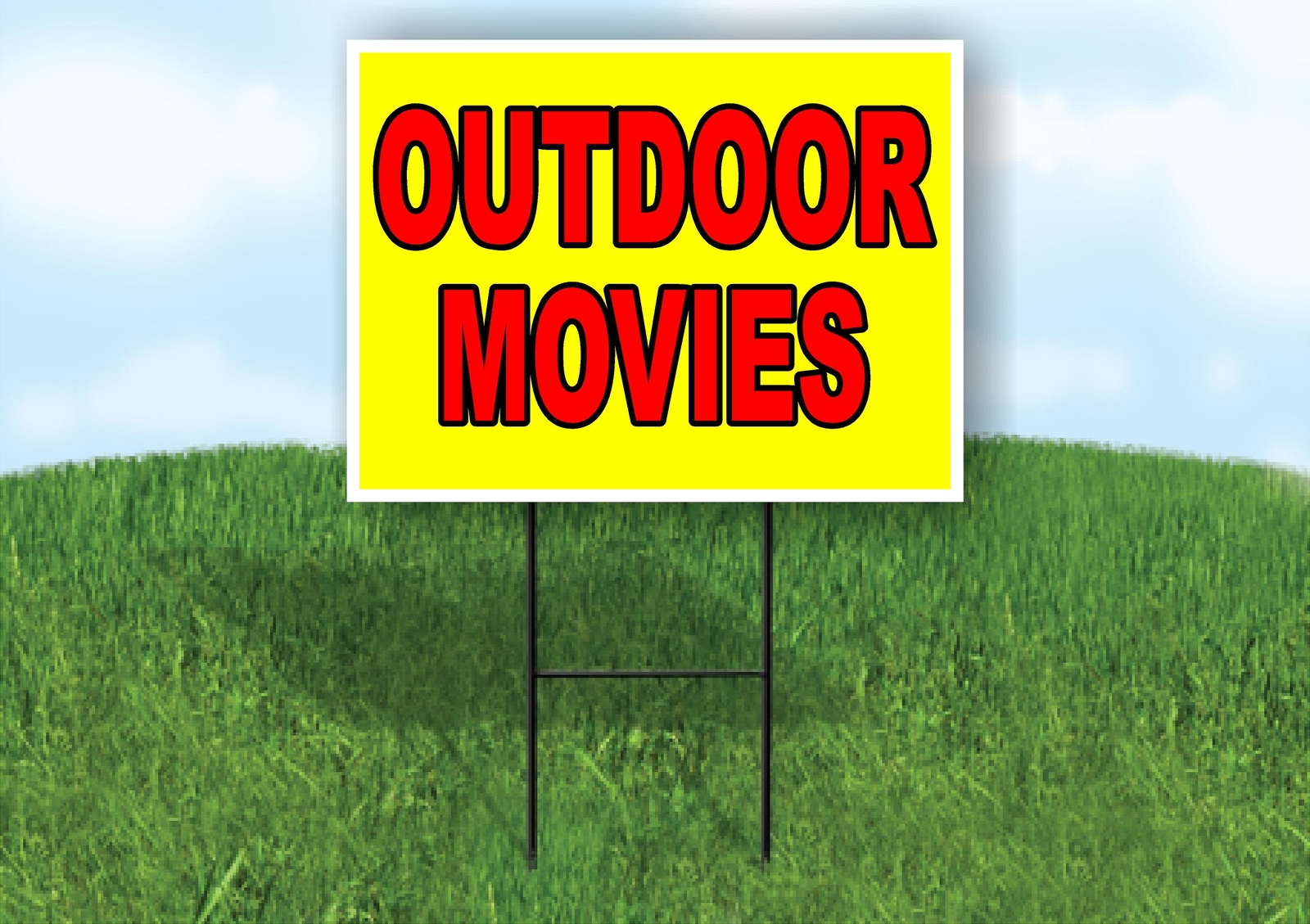 OUTDOOR MOVIES Yellow Red 18x24 in Yard Road Sign w/ Stand