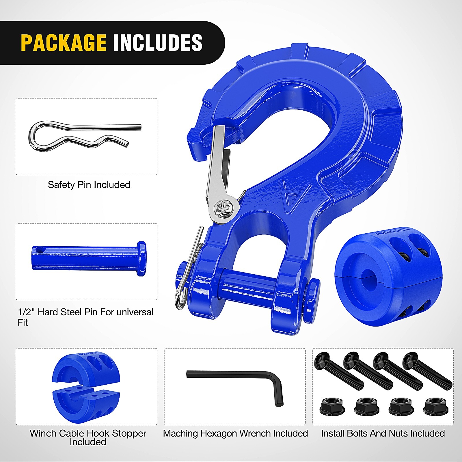 Nilight Forged Steel Winch Hook 3/8" Grade 70 Safety Latch Winch Cable Hook