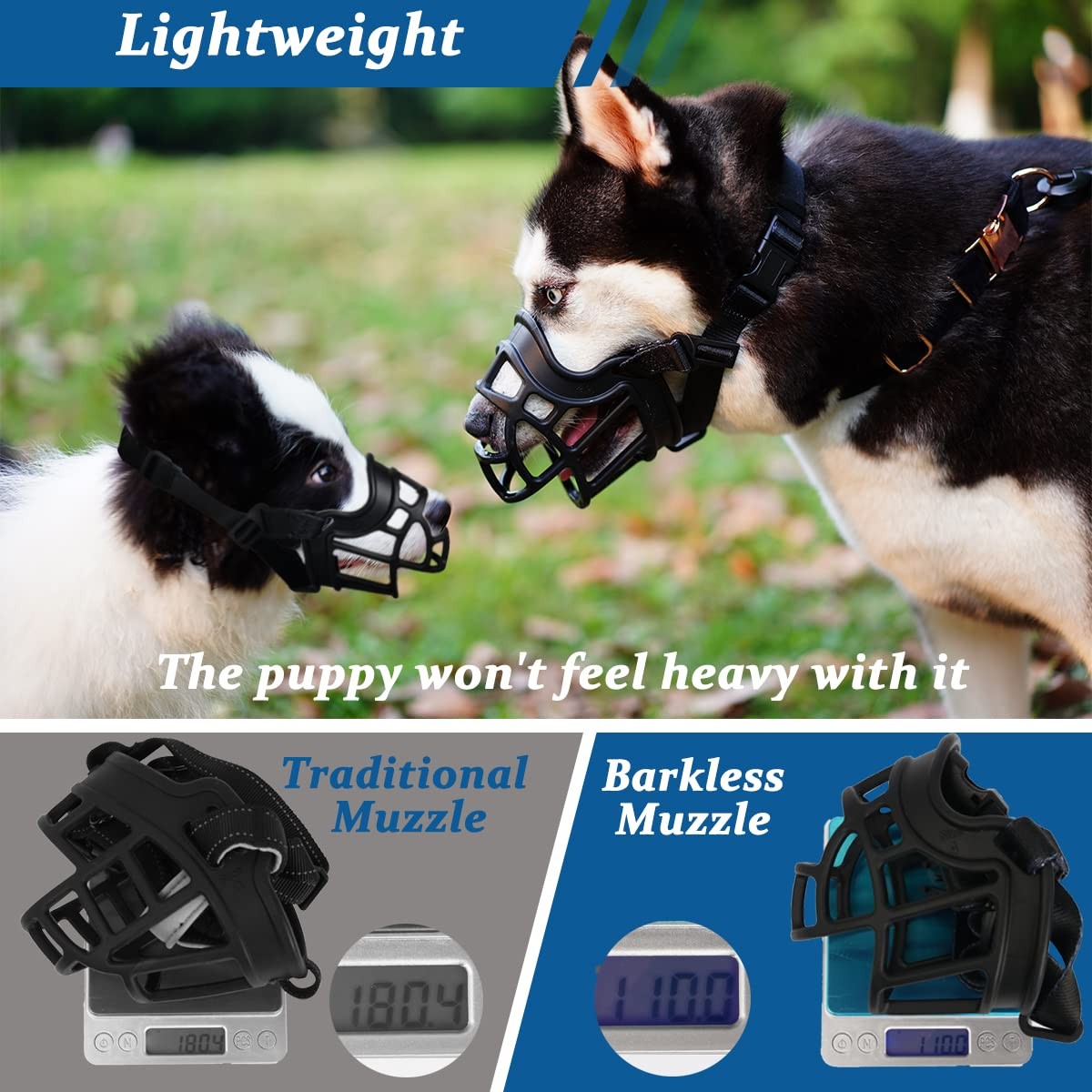 BARKLESS Dog Muzzle, Basket Muzzle Anti Biting 3 (Snout 9½-10½"), Black