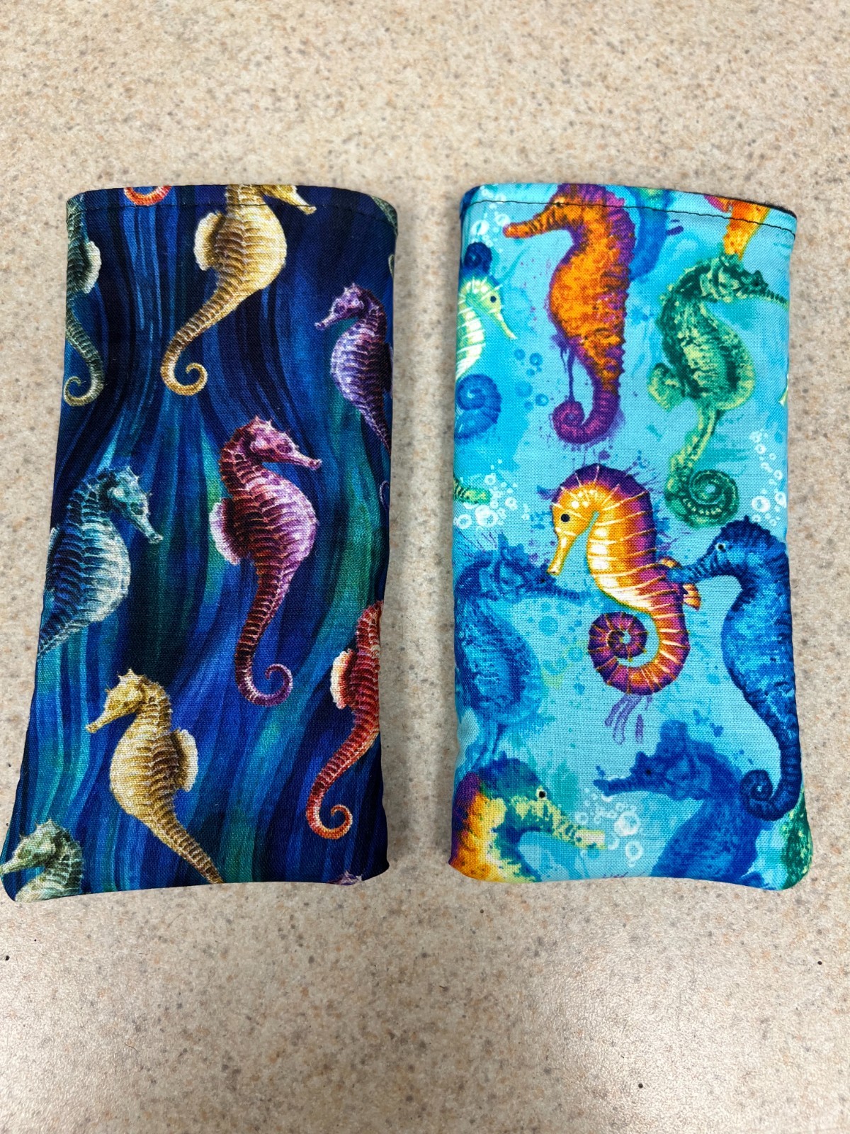 Sunglass / Eyeglass Fabric Cases - Beautiful Sea Horses on Blue - Set of 2 - New