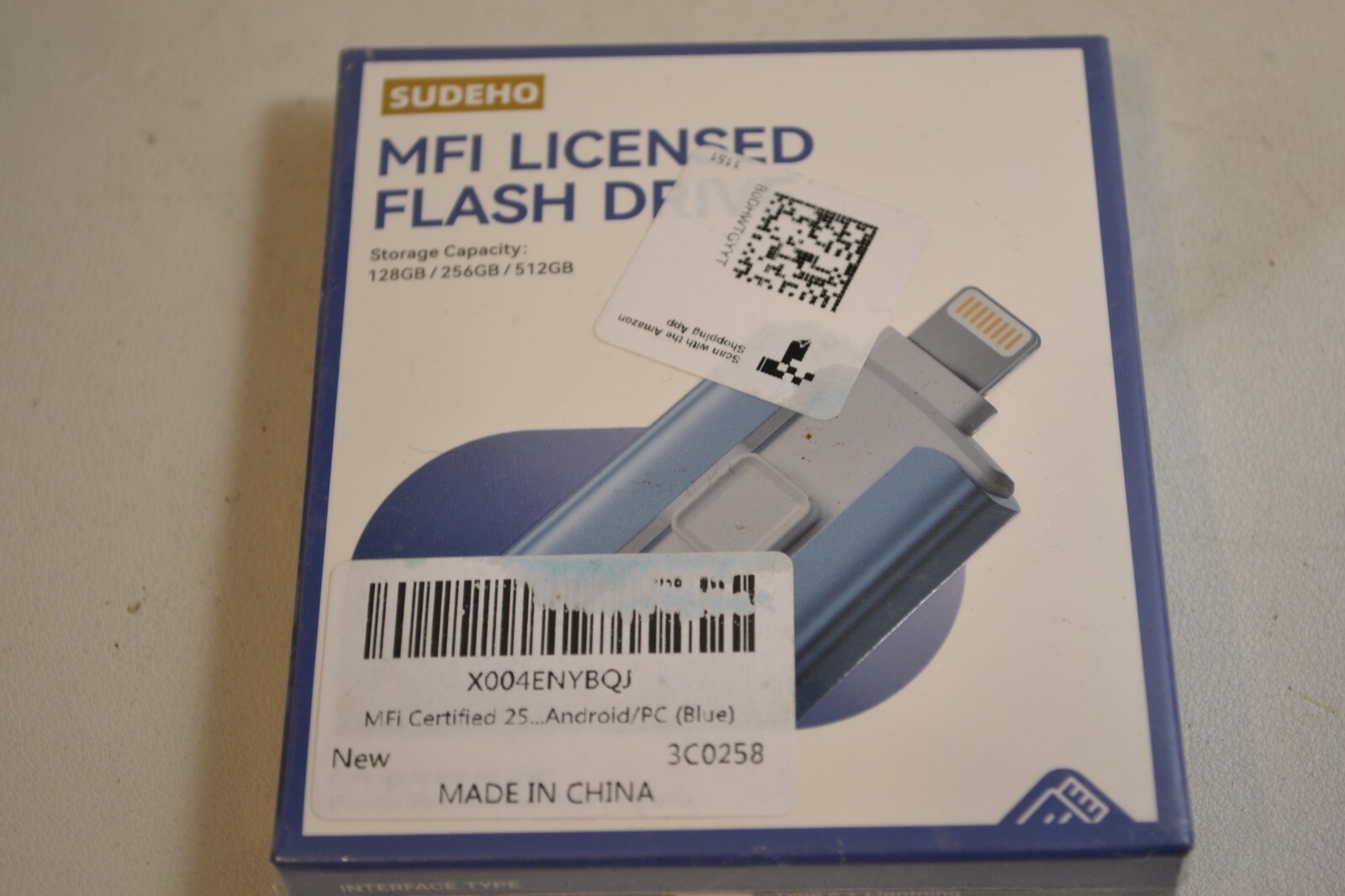 Sudeho MFi Licensed 256GB Flash Drive Easy External Memory Storage (BLUE)