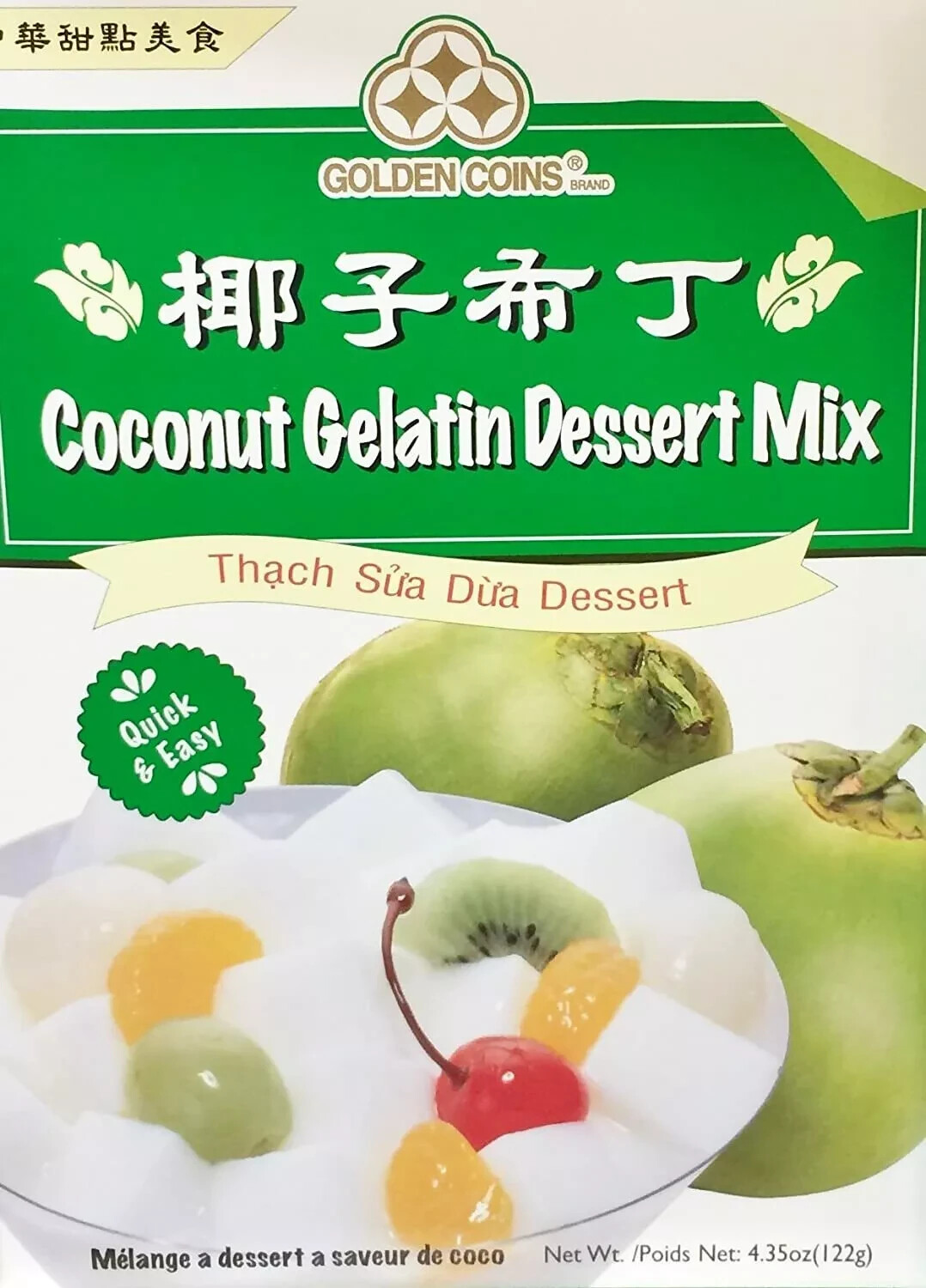Golden Coins Coconut Gelatin Dessert Mix 4.35 oz~Product of USA ~09/2026
