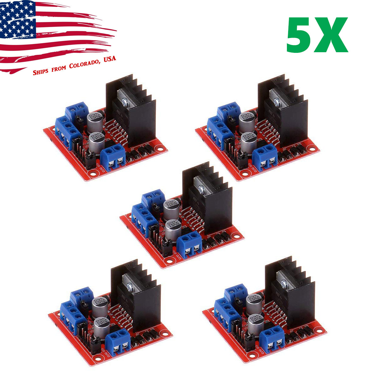 5Pcs L298N Dual H Bridge PWM DC & Stepper Motor Drive Controller Module