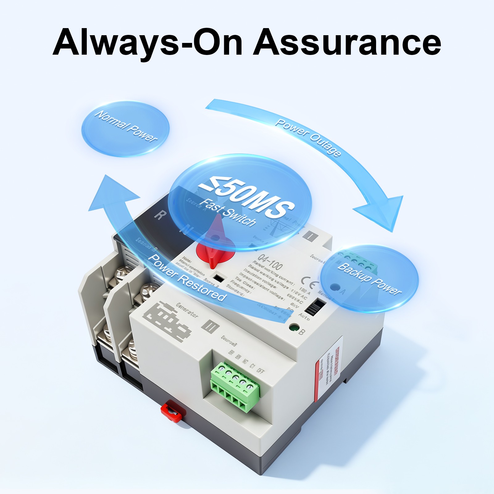 2P 100A Dual Power Automatic Transfer Switch Power Generator Changeover Switch