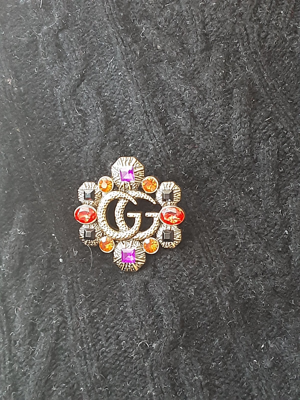 Vtg Cucci brooch pin bronze & colored