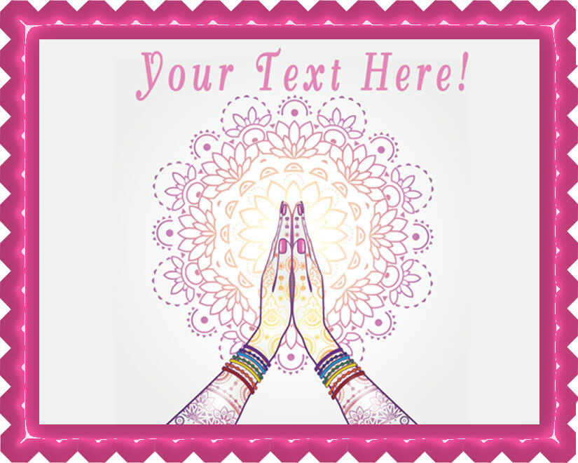 Namaste Decorated Hands Clasped - Edible Cake Topper or Cupcake Topper