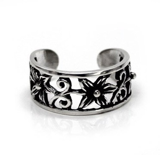 Sterling Silver Flower and Swirl Band Adjustable Toe Ring