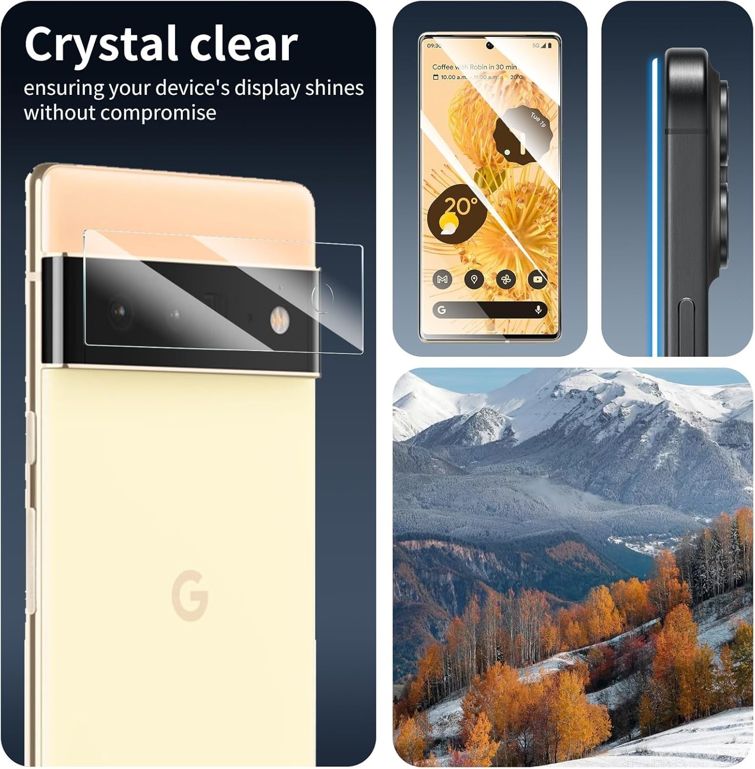 6-Pack For Google Pixel 6 Pro 2021 Tempered Glass Screen Protector Camera Cover