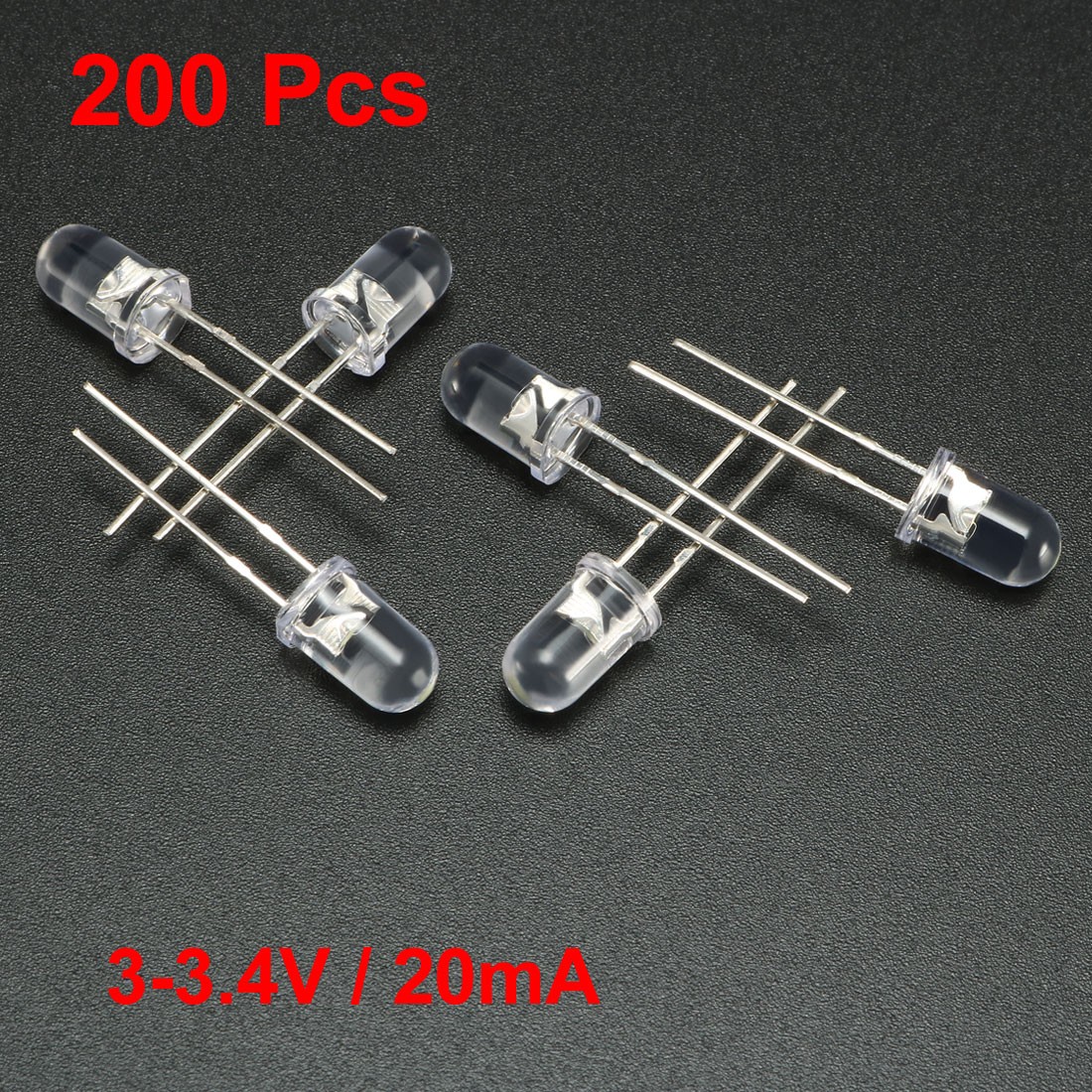 200pcs 5mm White Round LED Diode Electronics Component Emitting Light 3-3.4V