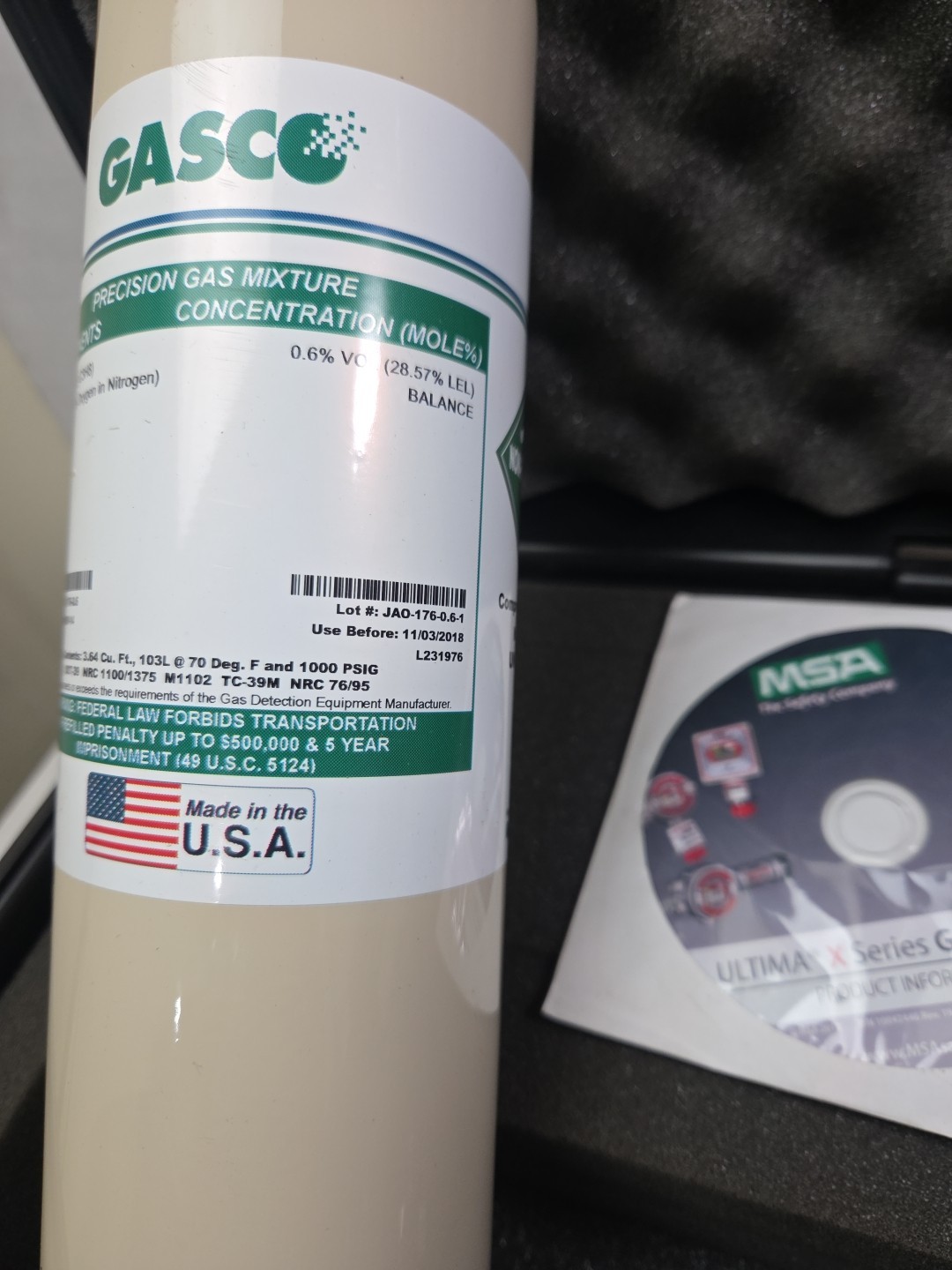 MSA CALIBRATION KIT w/ propane p# 103L-176-0.6