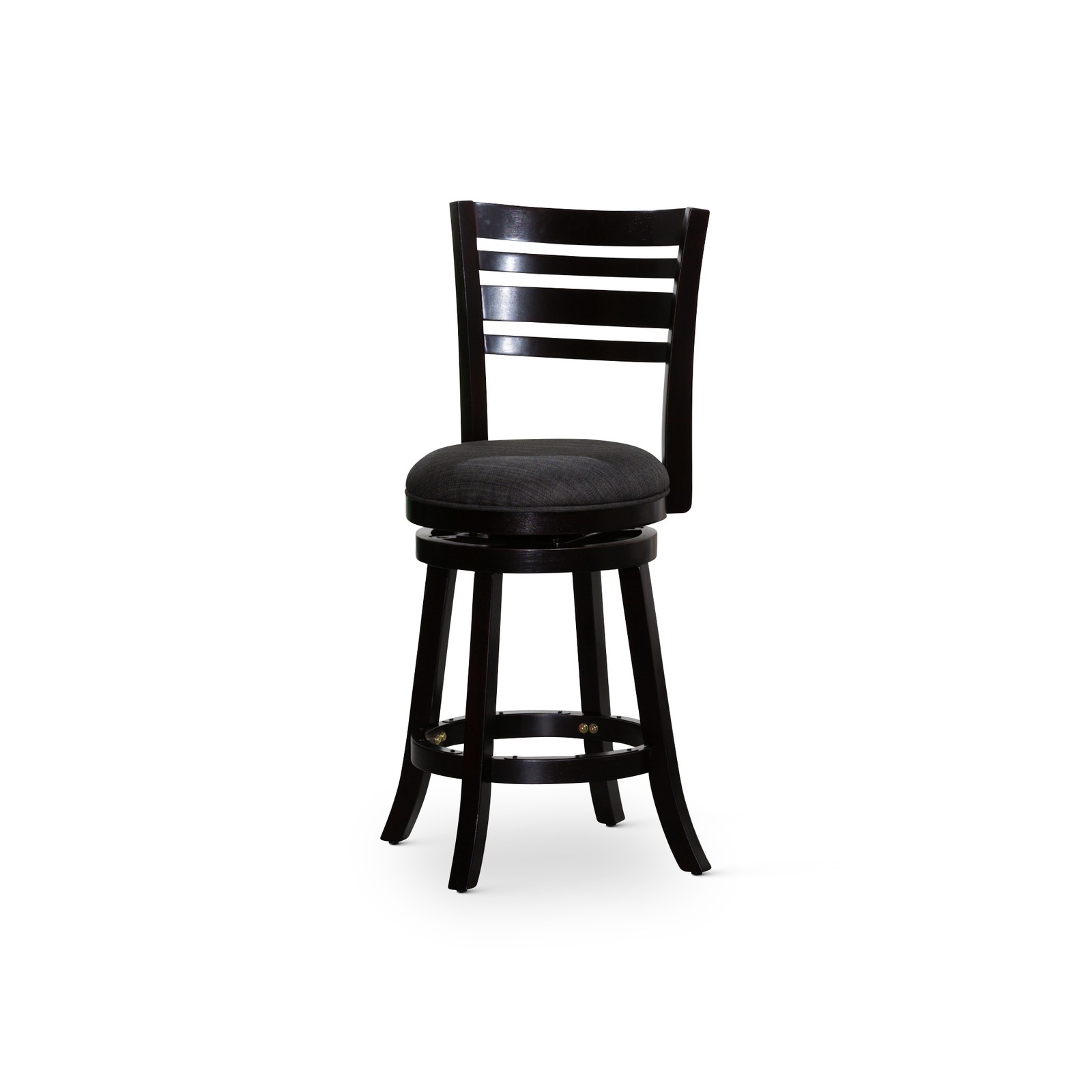 24" Counter Height Slat Back Swivel Stool, Espresso Finish, Charcoal Fabric Se