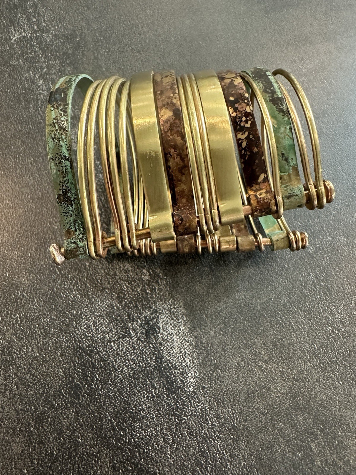 Brass Copper Multicolor Bangle Cuff Bracelet Greenish And Brown