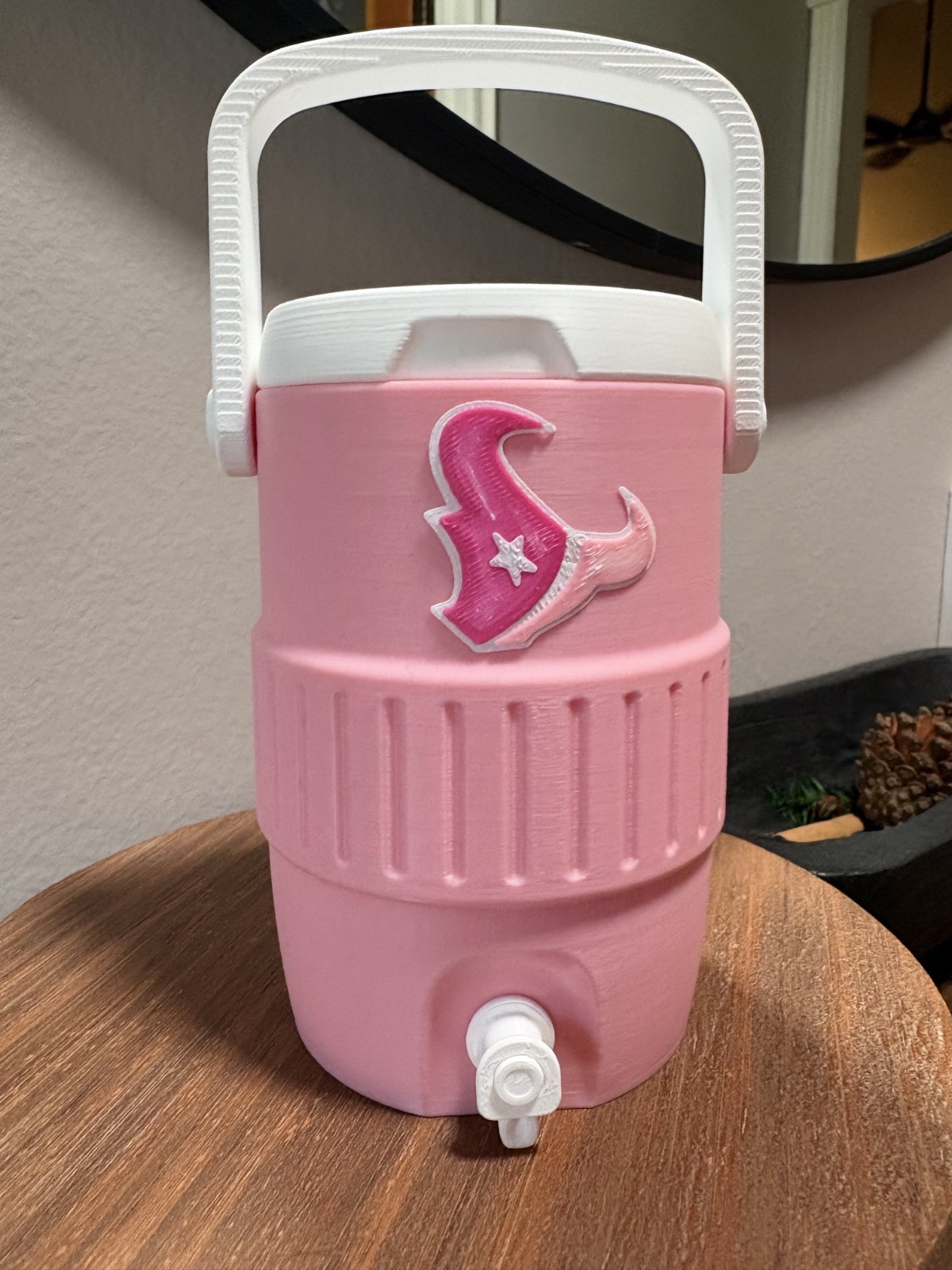 Houston Texans pink and white koozie soda can 12 oz