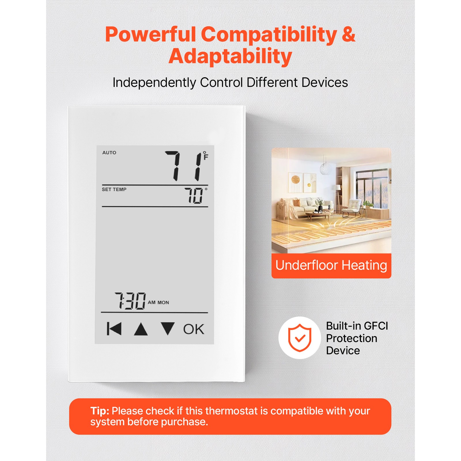 7 Day Programmable Thermostat for Underfloor Heating Pump LCD Touchscreen