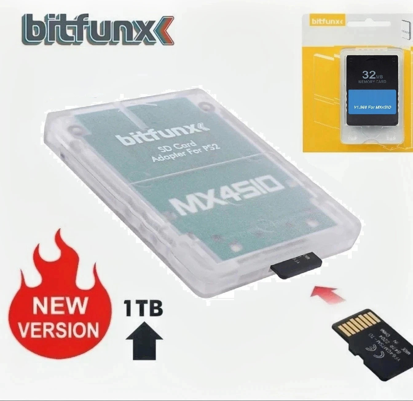 MX4SIO MicroSD Adapter Combo for Fat PS2 with 64MB Memory Card | Clear