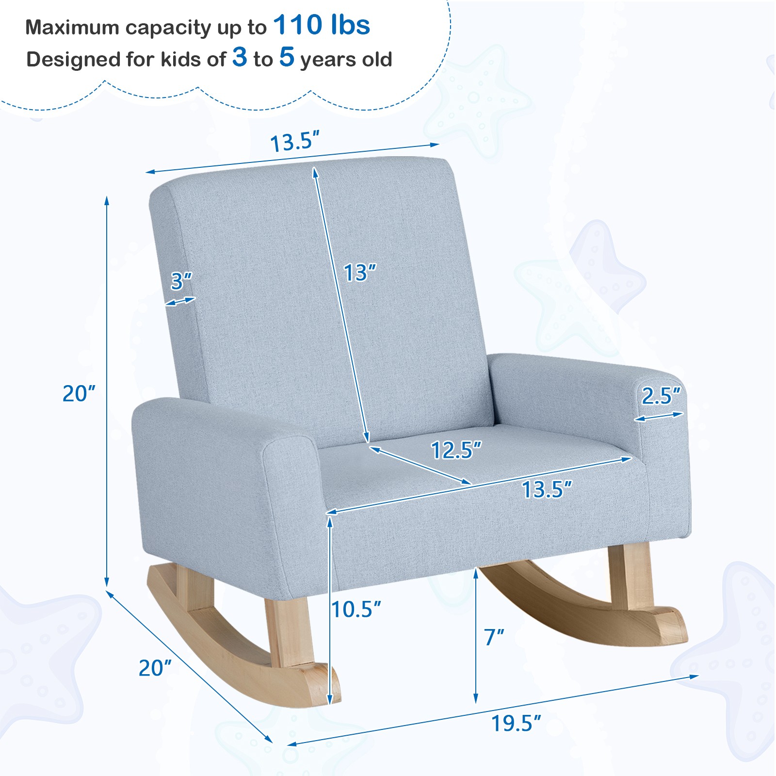 Kids Rocking Chair, Toddler Modern Linen Fabric Armchair for 3-5 Years Old