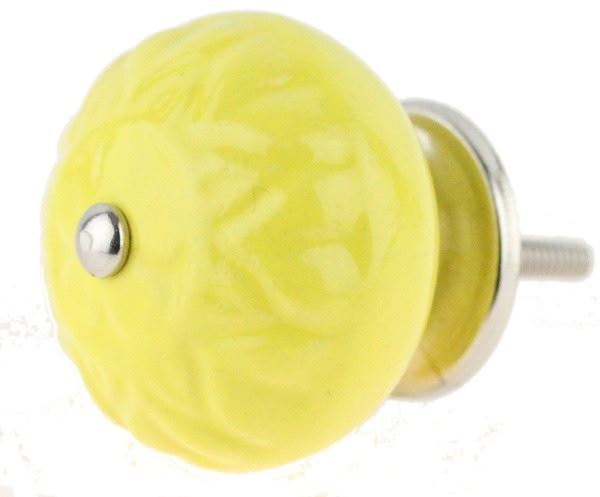 1-5/8" Ceramic Knob Yellow with Leaf Imprints