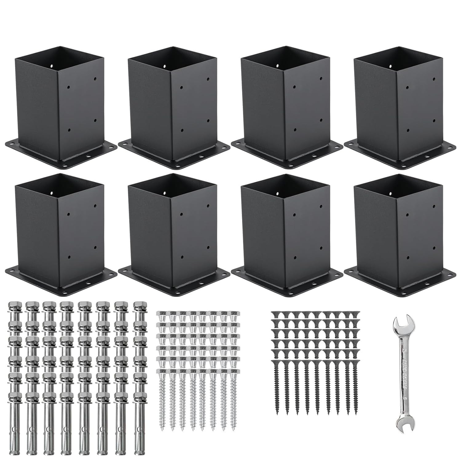 8Pcs 4x4 Post Base Anchors 3.6x3.6 Steel Deck Post Brackets Black Coated