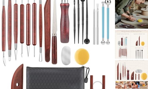 23PCS Clay Tools Sculpting, Ceramic & Pottery Modeling Tool, Stained Wood-23PCS