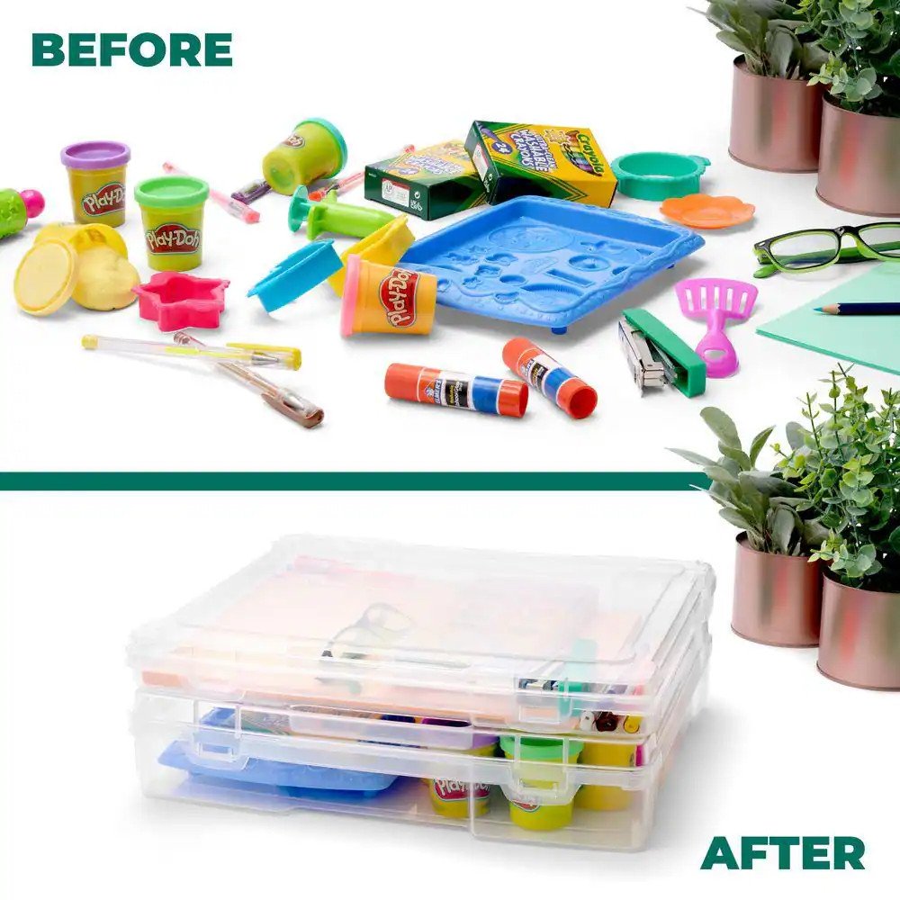 Stackable Snap-Tight Storage Containers, Clear, 12.2 In. W X 3 In. H Plastic Des