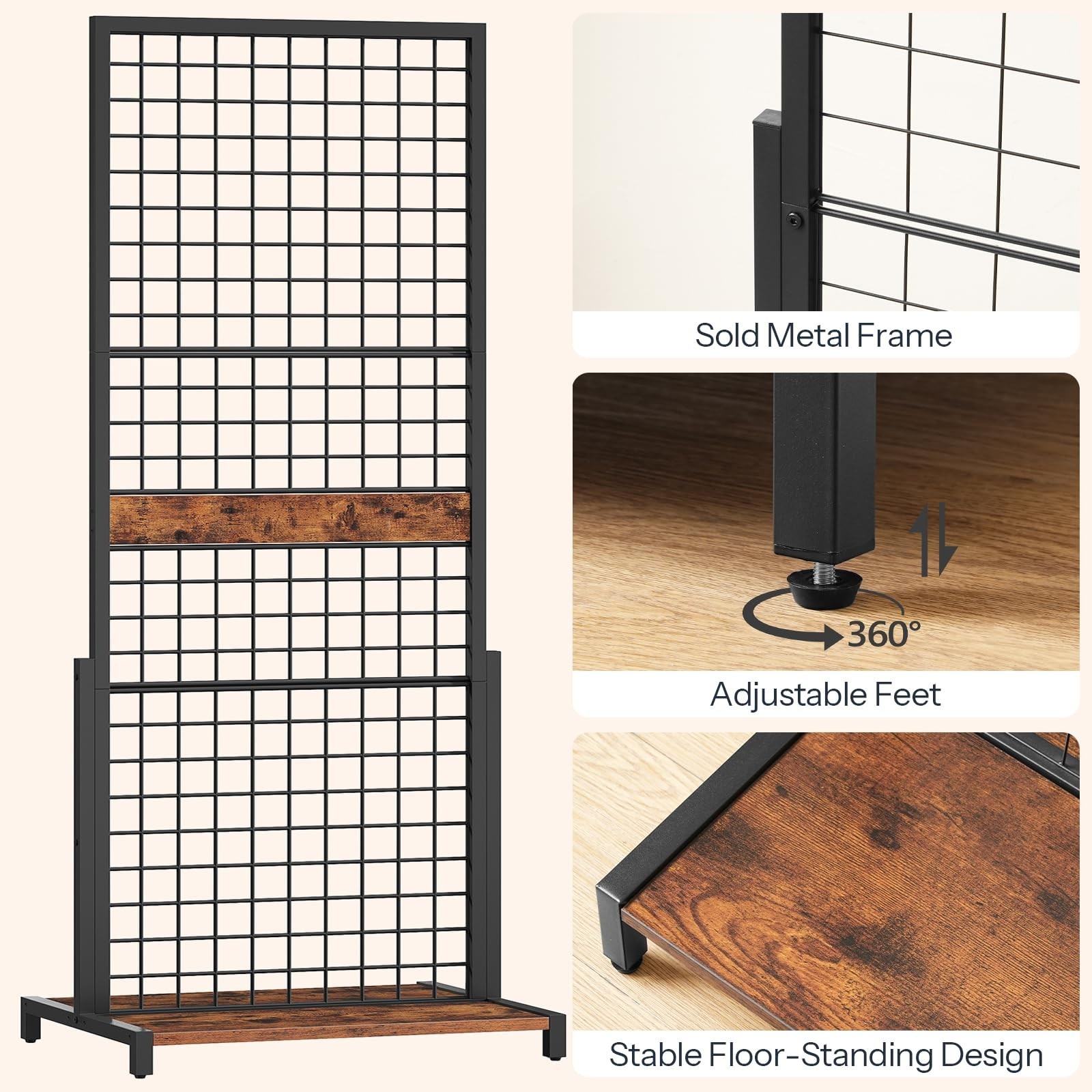 Movable Grid Display Rack 5.6' x 2.1' Ft, Wire Panel Stand with Hooks for Storag