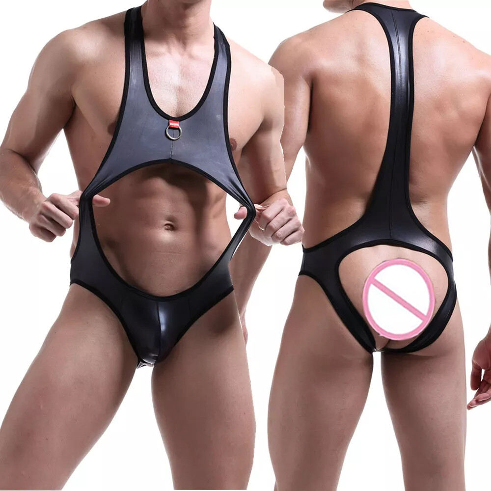 Men Sexy Gay Bodysuit Leotard Singlet Backless Suspender Pouch Underwear Lingeri