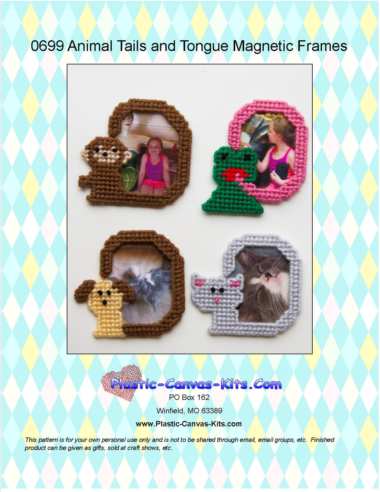 Animal Tails Magnetic Frames-Monkey, Cat, Dog Frog-Plastic Canvas Pattern or Kit