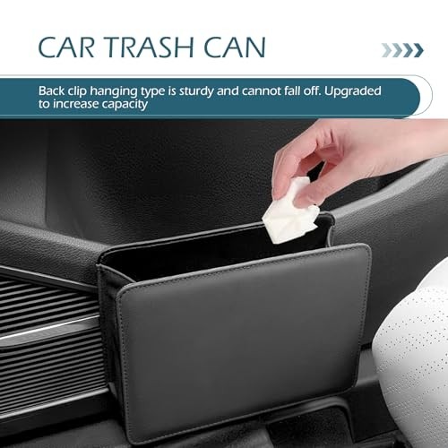 Car Trash Can, Leather Vehicle Trash Bin with 1 Roll Trash Bag, Mini Foldable