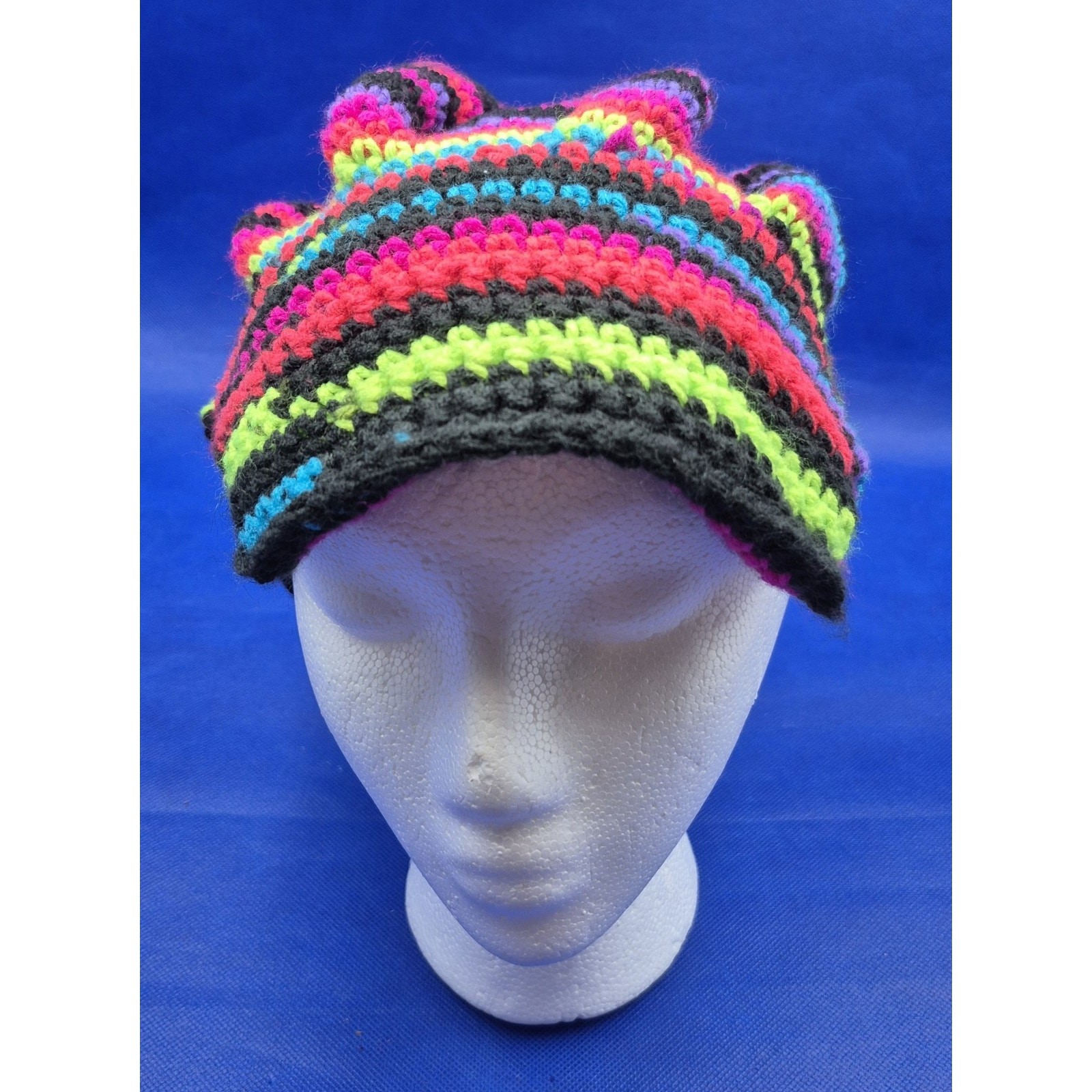 Groovy Handcrafted Multicolor Striped Slouch Hat One Size