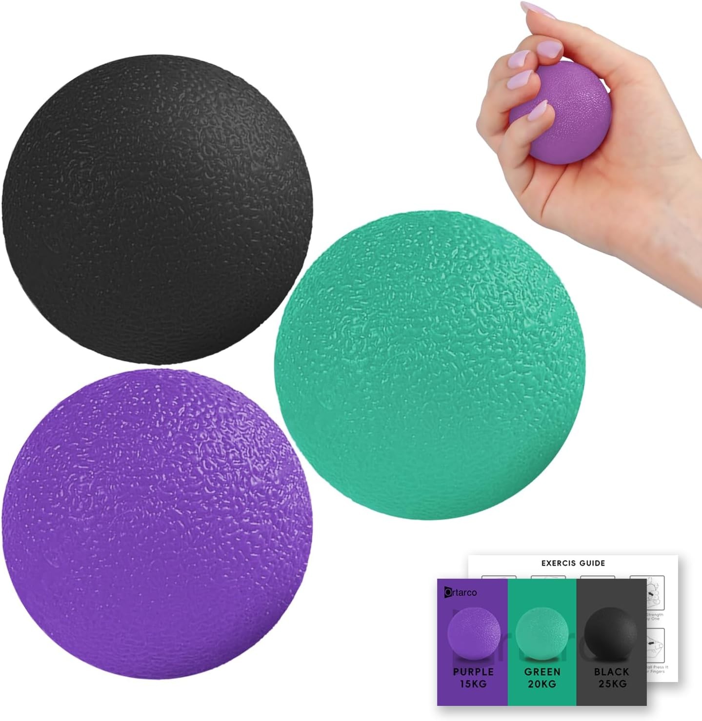 Ortarco 3 Pack Stress Balls for Adults, Hand Strengthening Devices Exercise