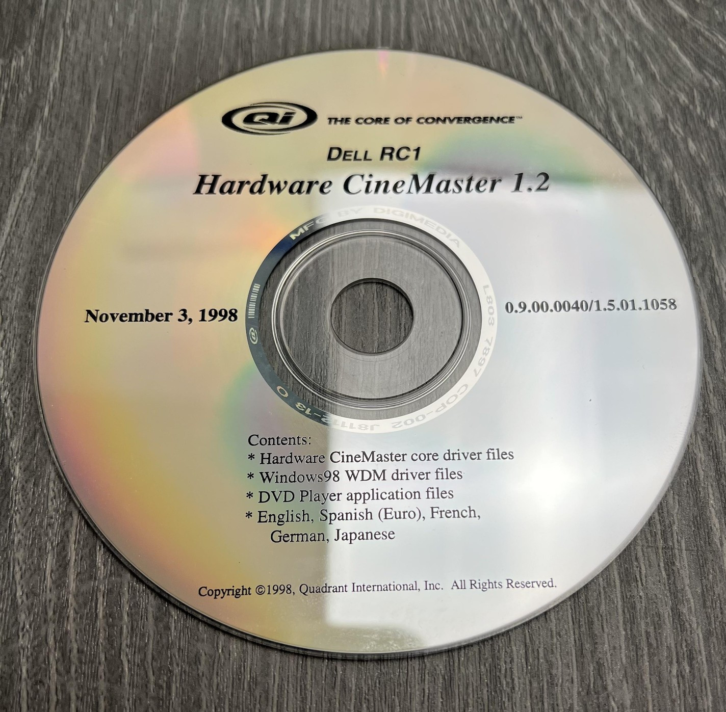 Vtg Dell RC1 CineMaster 1.2 Driver CD Windows 98 DVD Player 1998 Rare Software