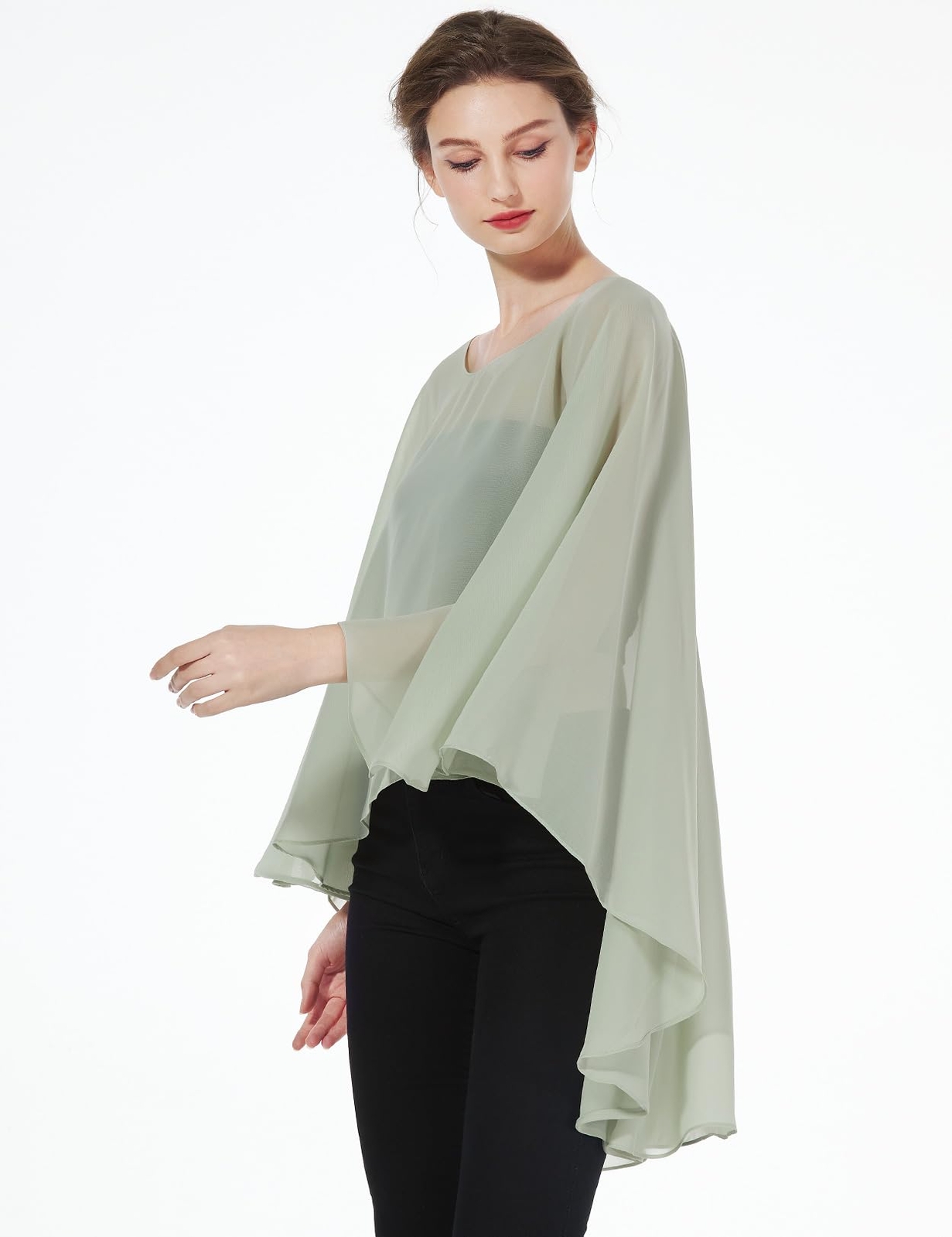 Women Poncho Cape High Low Chiffon Shawls Wraps Scarves Capelets for Evening ...