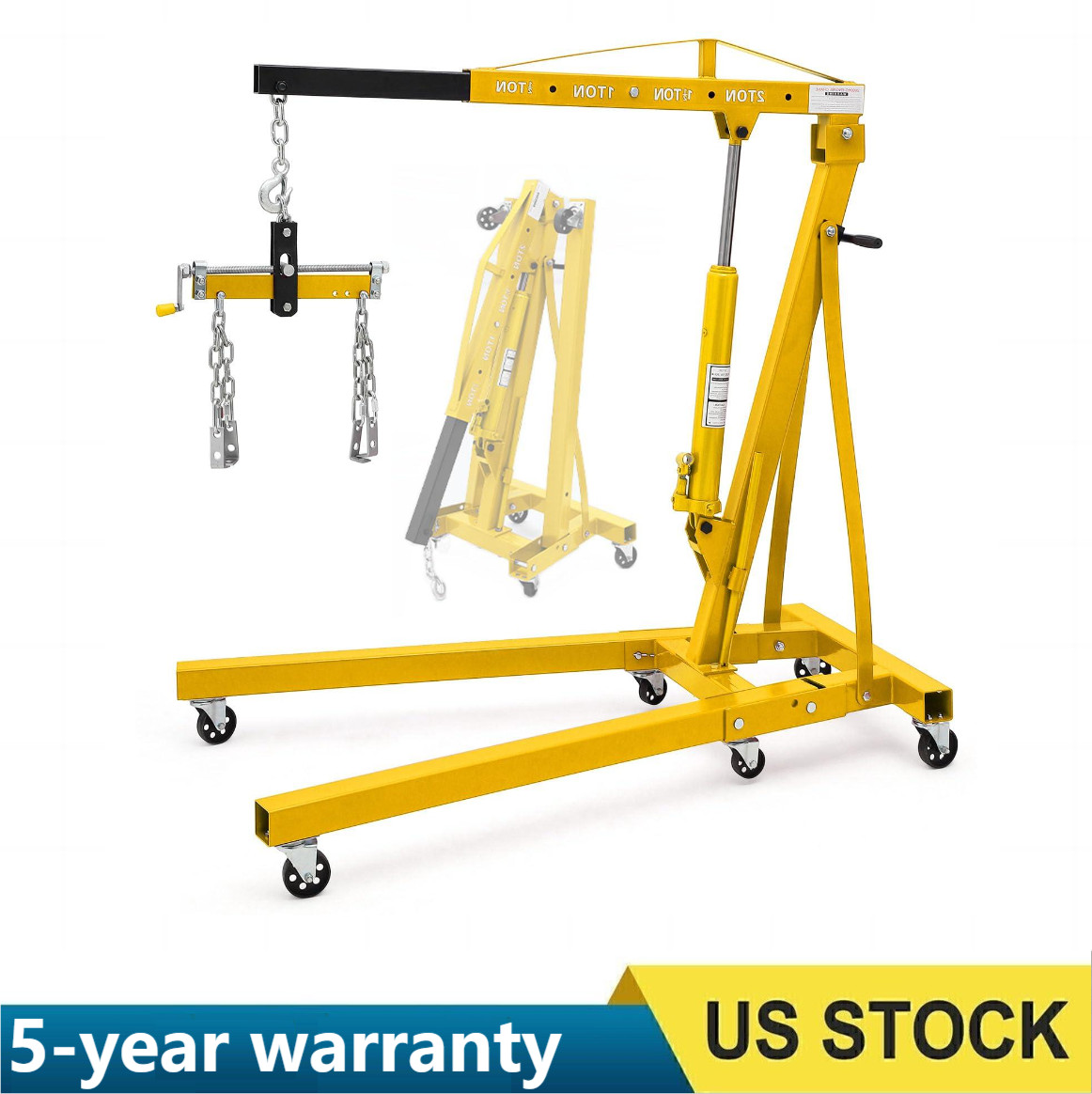 2 Ton Hydraulic Engine Hoist Crane with Lever, Folding Heavy-Duty Cherry Picker