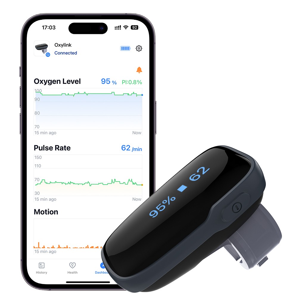 Vibeat Oxylink Ring Oximeter Tracking SpO2 & Heart Rate Device & App Beep Alert