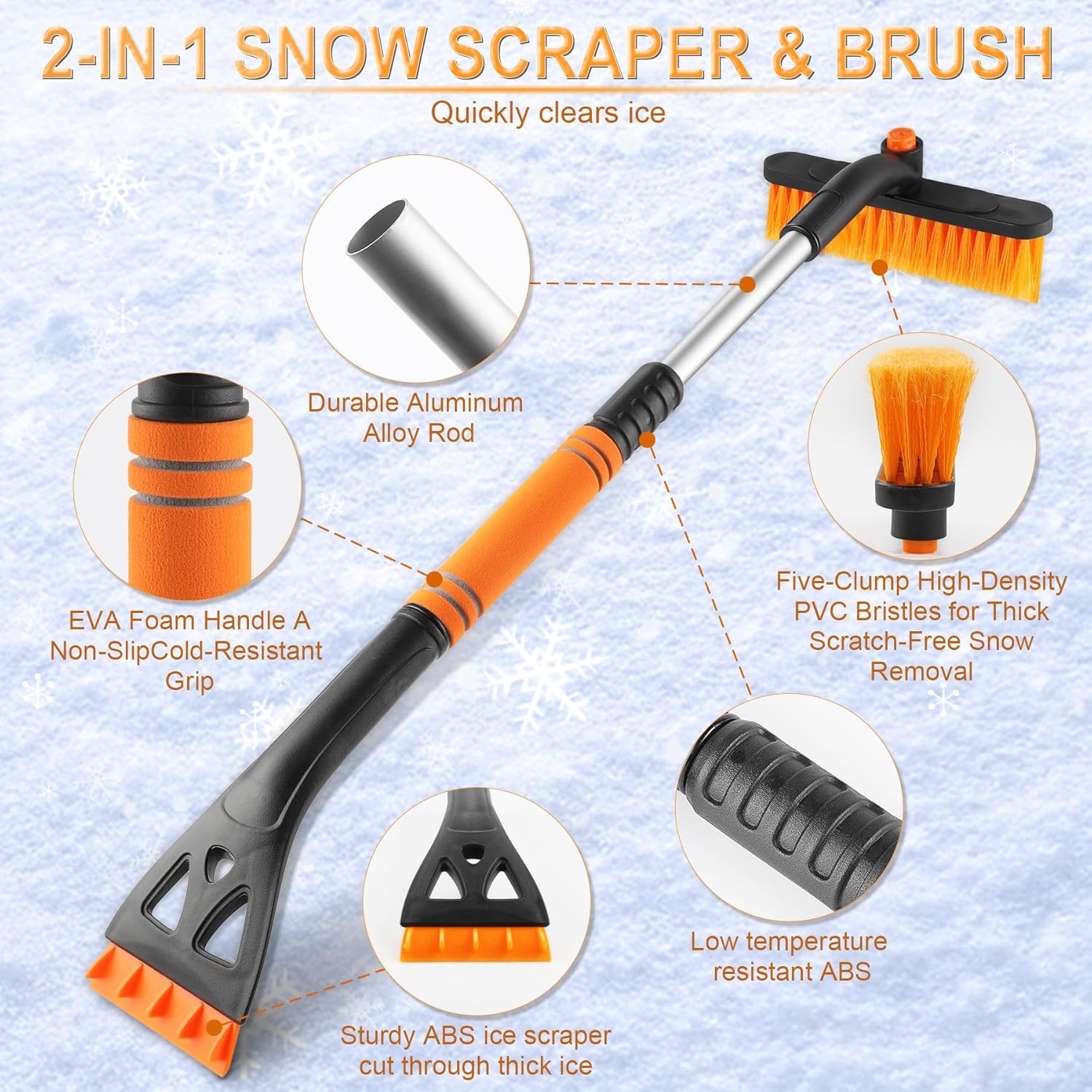32" Extendable Ice Scraper & Snow Brush - 360° Rotating for Ultimate Convenience
