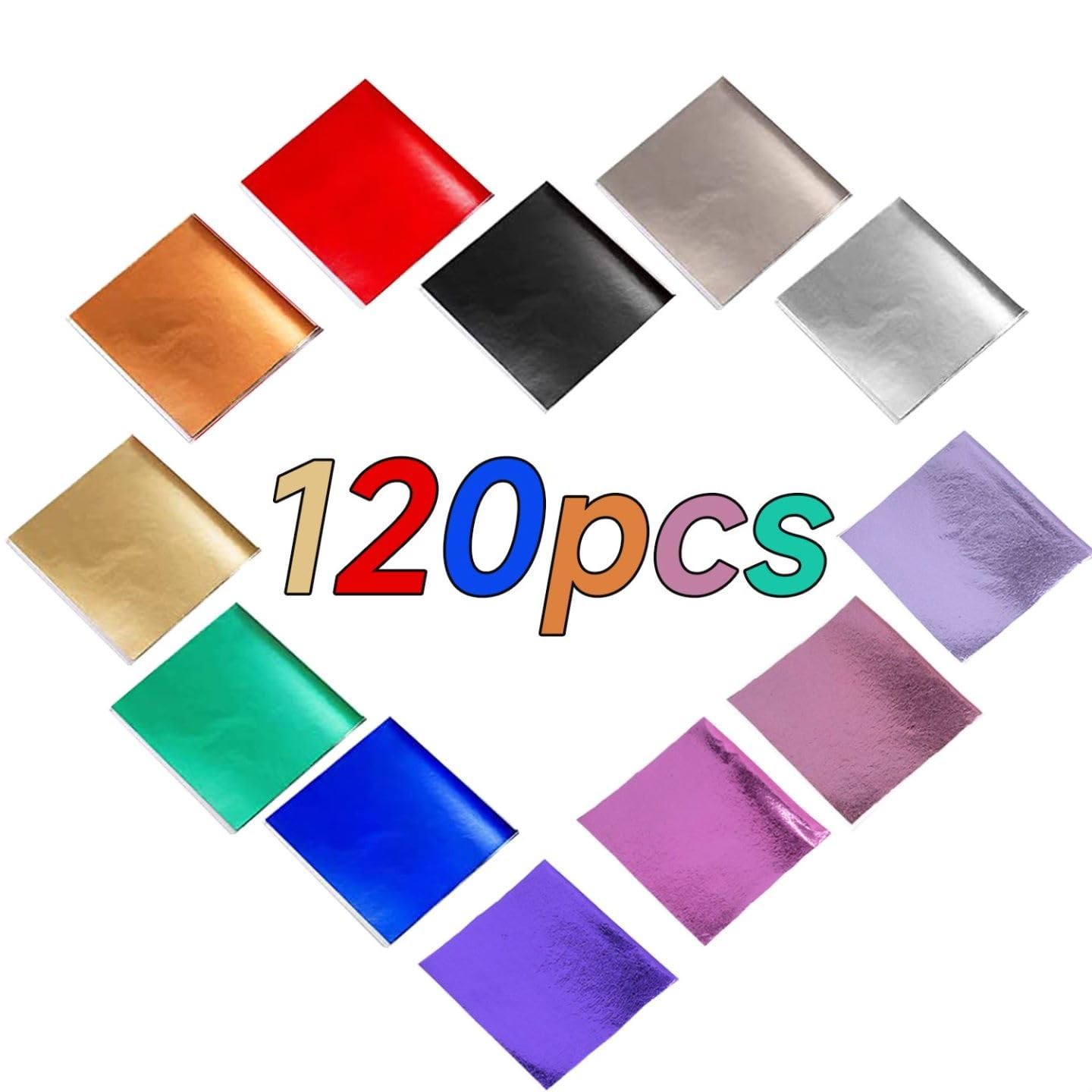 Gold Leaf Sheets 12 Colors for DIY Art Nails Handicrafts Furniture 120 PCS