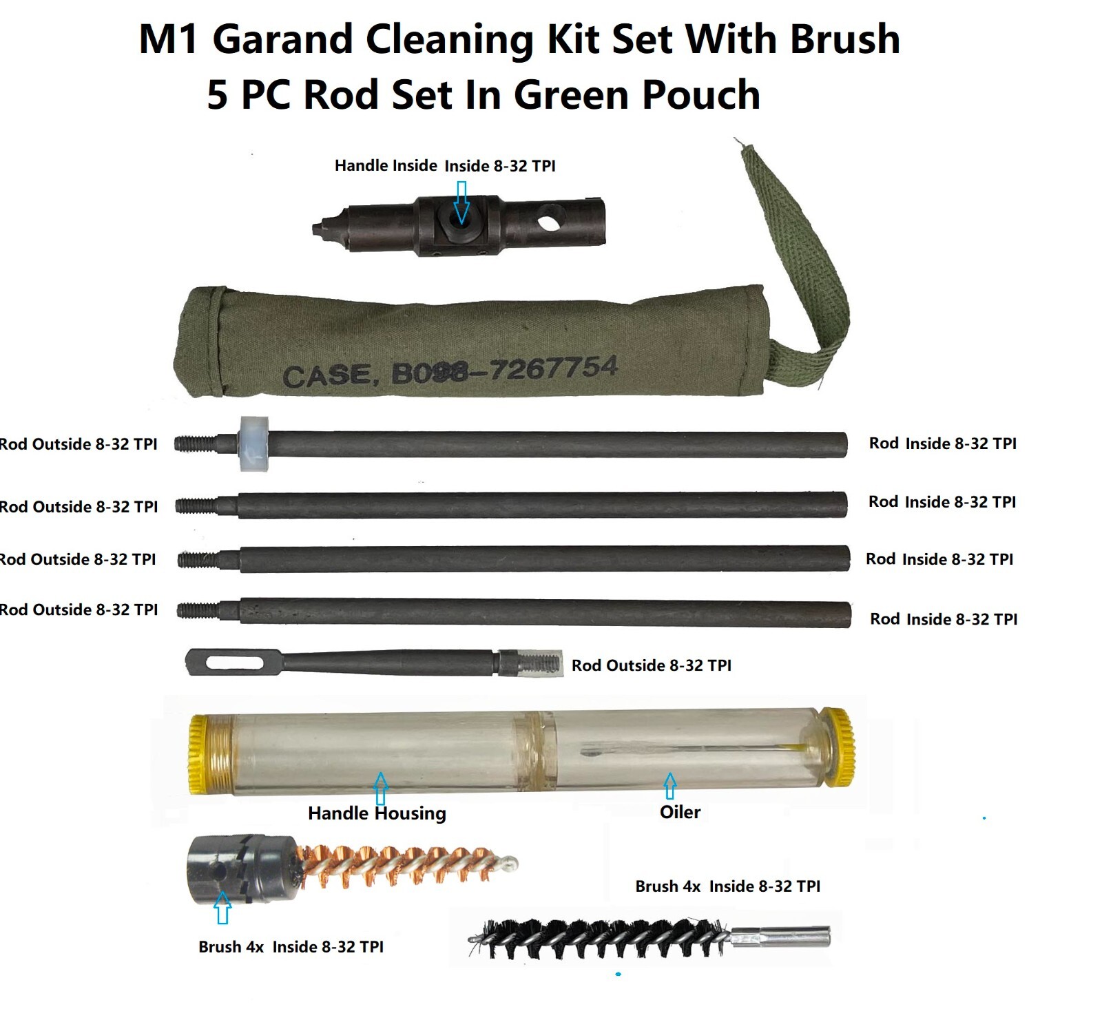 M1 M-1 M1D Garand Cleaning Kit W M10 Combo Multi Tool,Oiler,Bore $ Chamber Brush