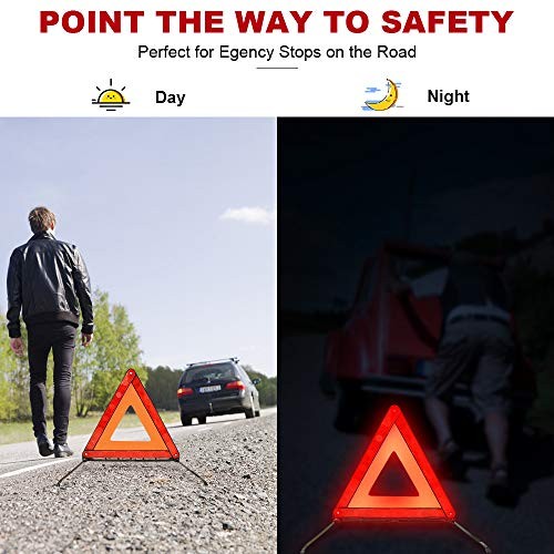 Foldable Warning Triangles Road Safety Triangle Kit, 3 Pack of Reflective
