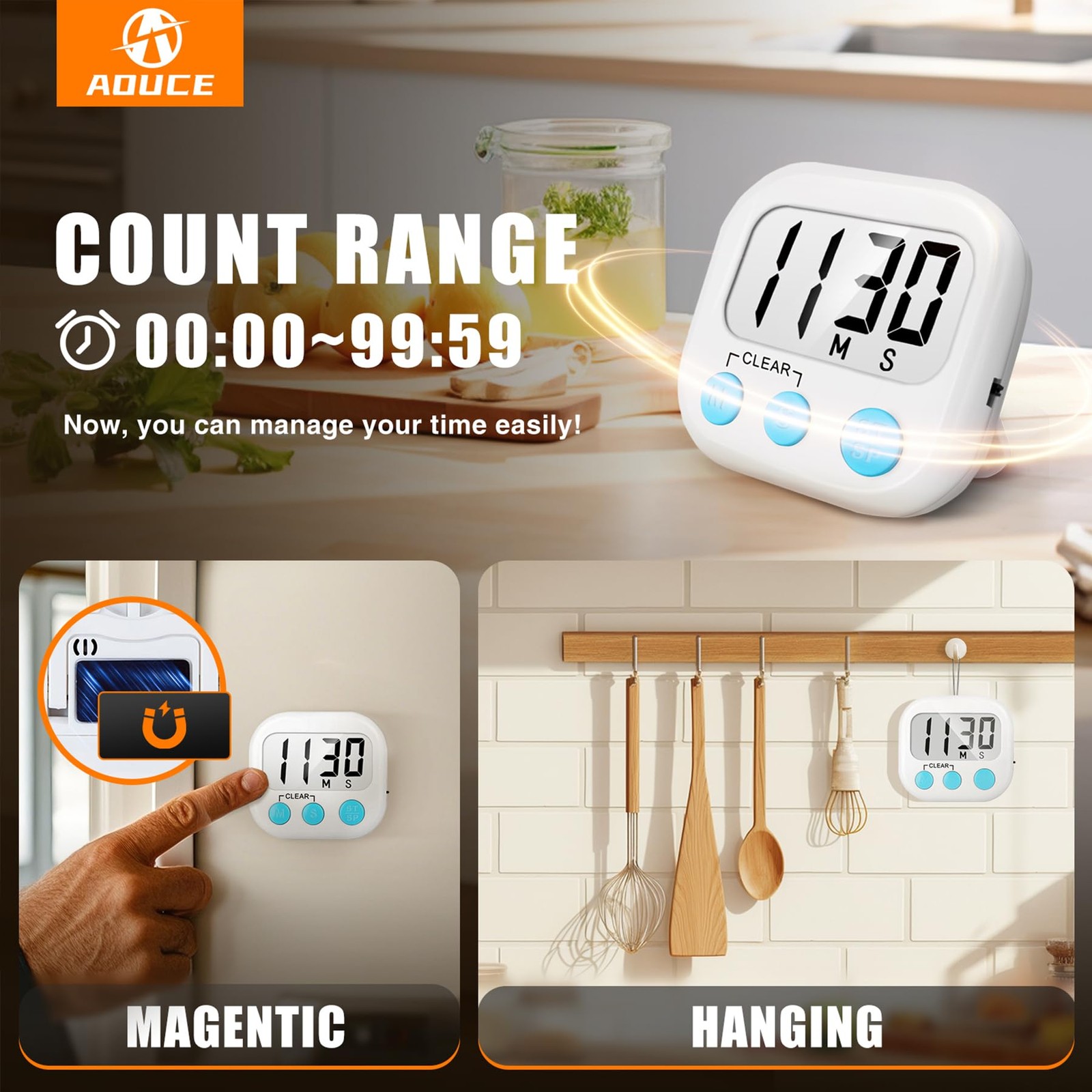 2 Pack Digital Kitchen Timer Big Digits Loud Alarm Cooking Timers for Baking