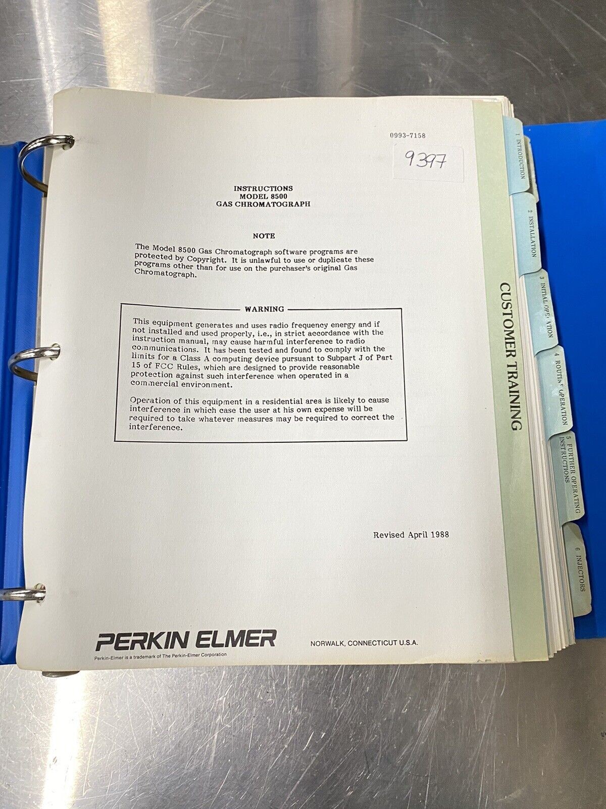 Perkin Elmer 8500 Gas Chromatograph - Users Guide / Instructions Manual